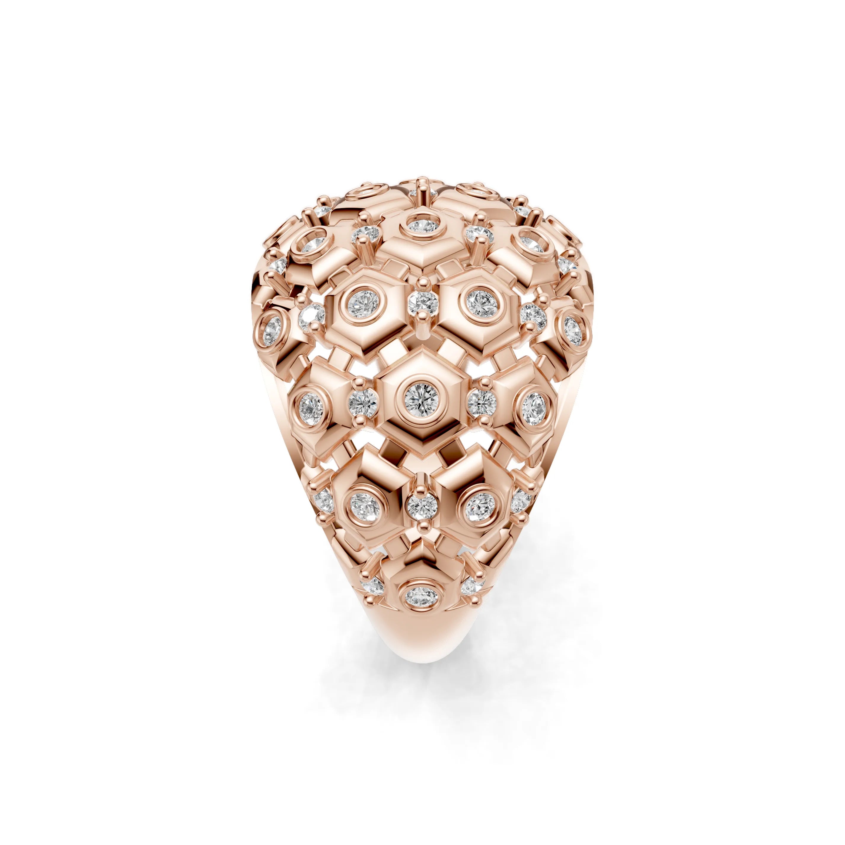 Pargold Solid Gold Celestial Honeycomb Array Ring -Rose_Diamond_Diamond_Static_Rose