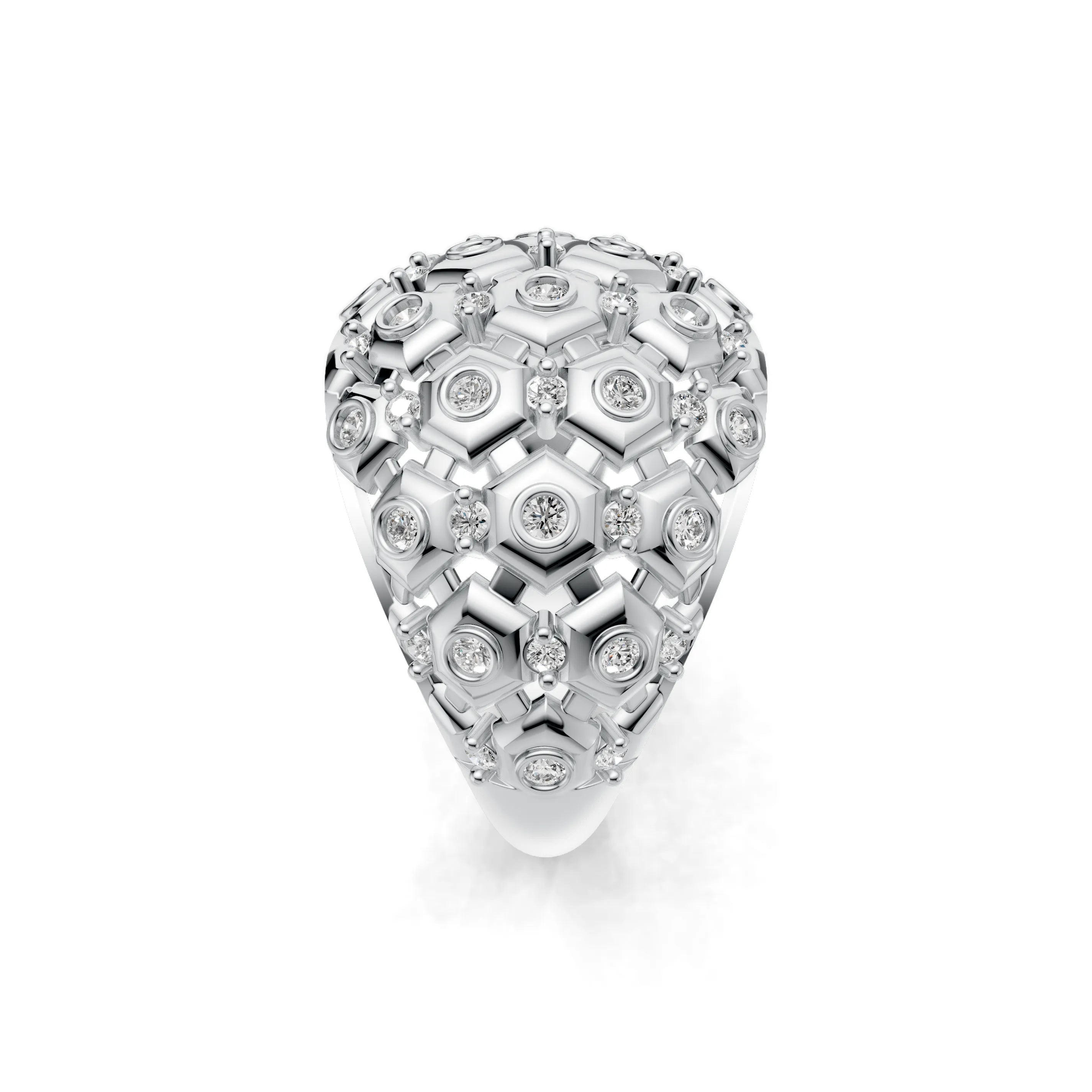 Pargold Solid Gold Celestial Honeycomb Array Ring -Silver_Diamond_Diamond_Static_Silver