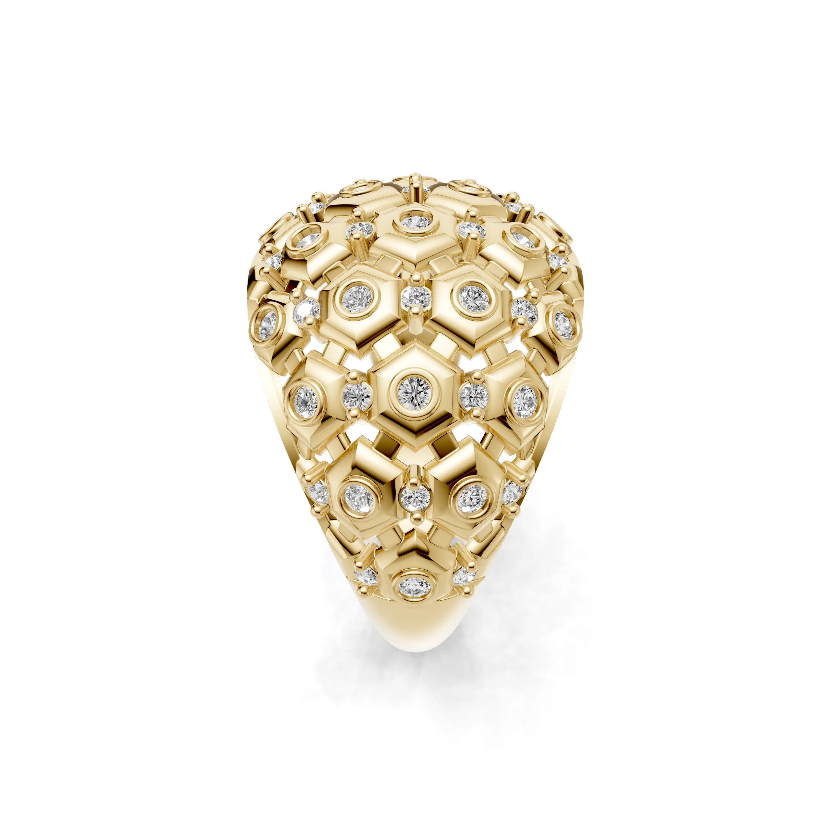 Pargold Solid Gold Celestial Honeycomb Array Ring -Gold_Diamond_Diamond_Static_Gold