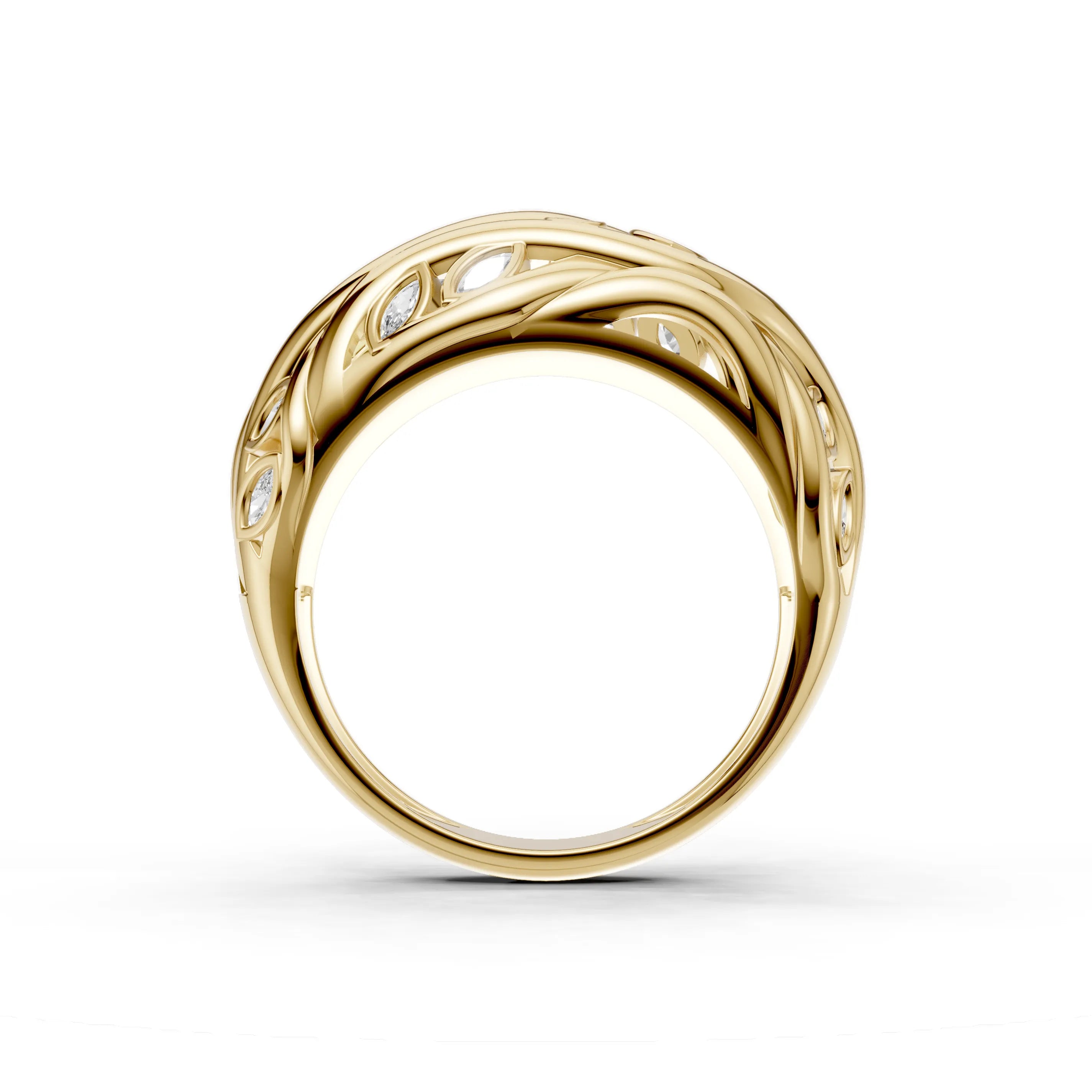 Pargold Solid Gold Stellar Droplet Crown Ring -Gold_Diamond_Diamond_Static_Gold