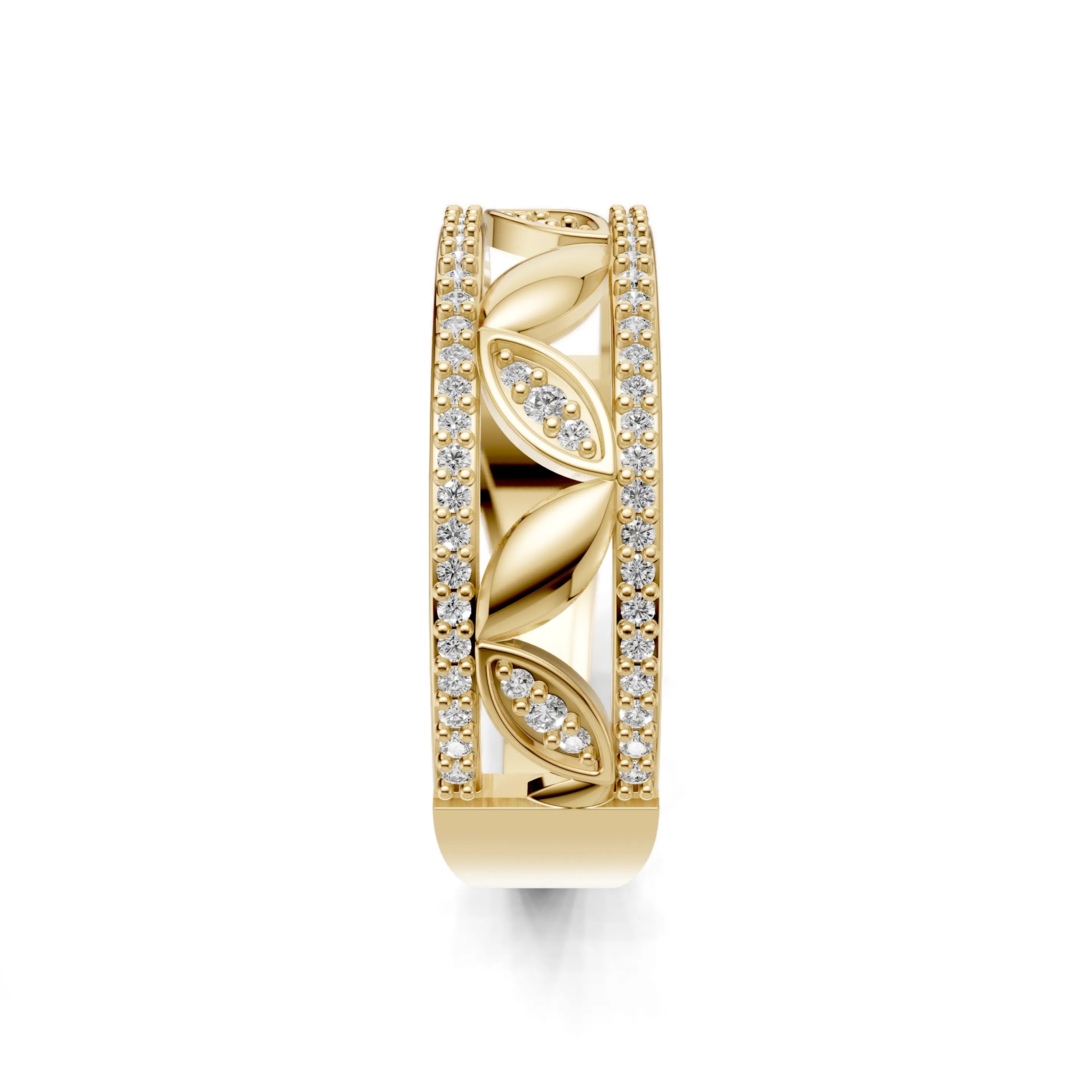 Pargold Solid Gold Verdant Luxe Leaf Ring -Gold_Diamond_Diamond_Static_Gold