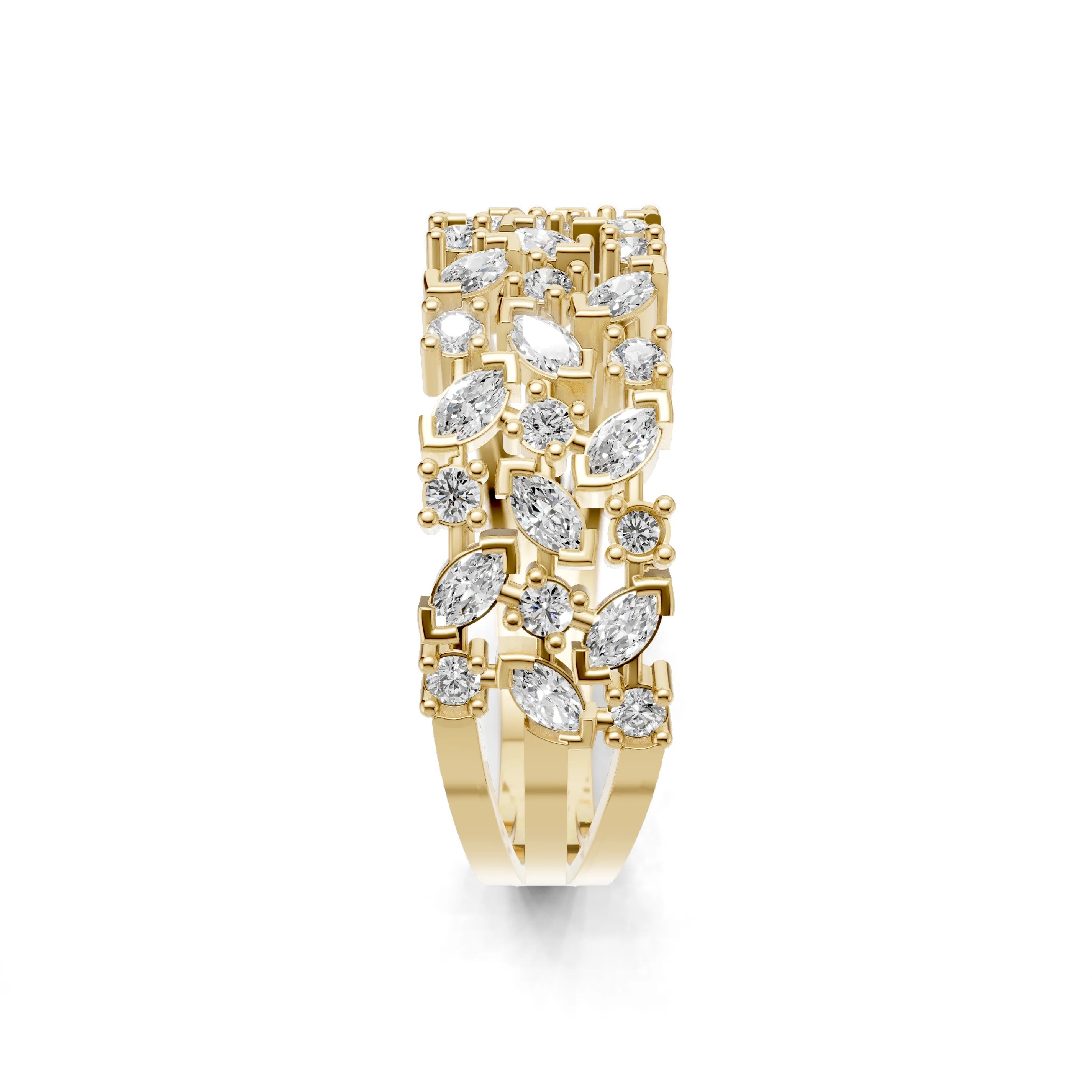 Pargold Solid Gold Eclat Marquise Mosaic Ring -Gold_Diamond_Diamond_Static_Gold