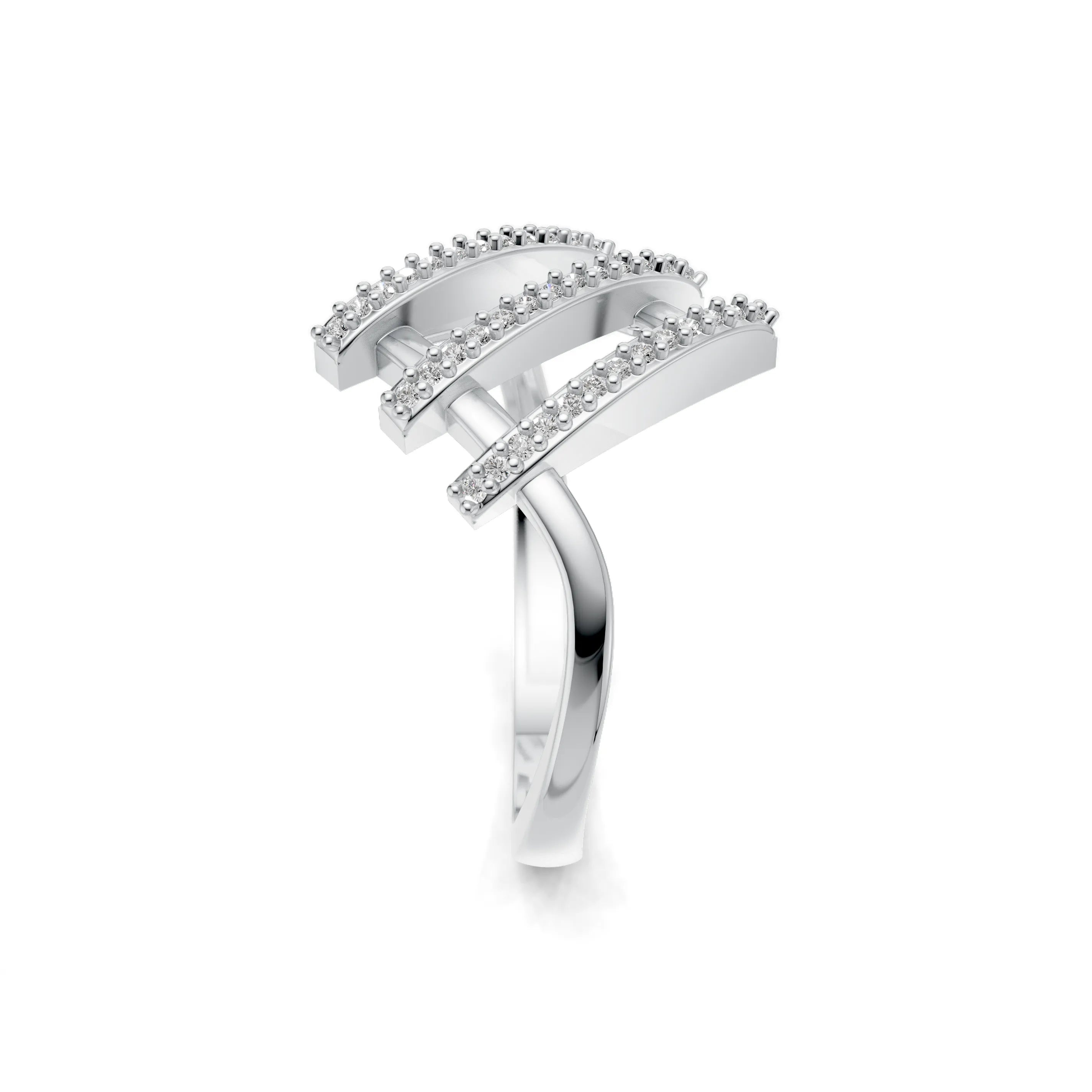 Pargold Solid Gold Crossway Bridge Sparkle Ring -Silver_Diamond_Diamond_Static_Silver