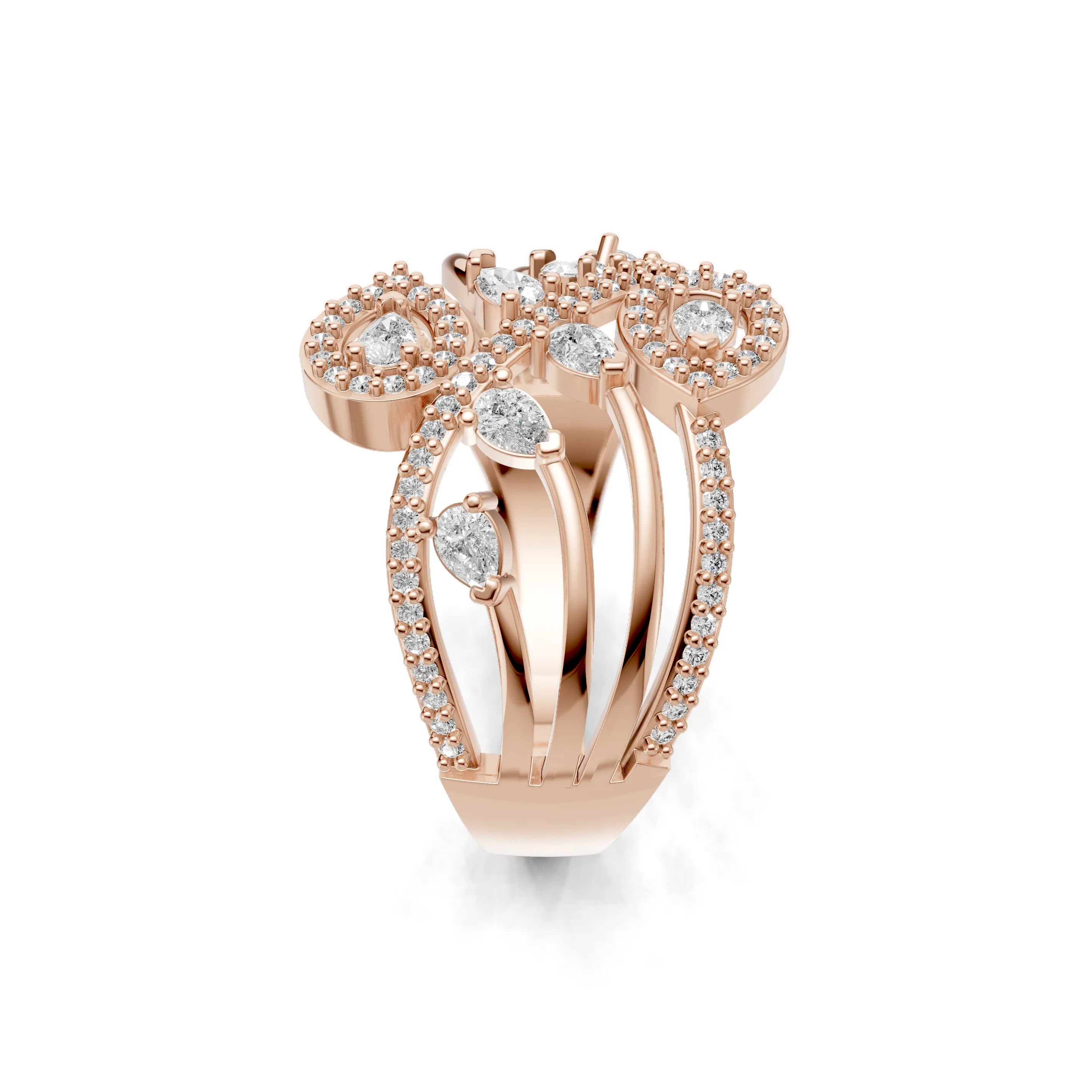 Pargold Solid Gold Orbiting Elegance Cluster Ring -Rose_Diamond_Diamond_Static_Rose