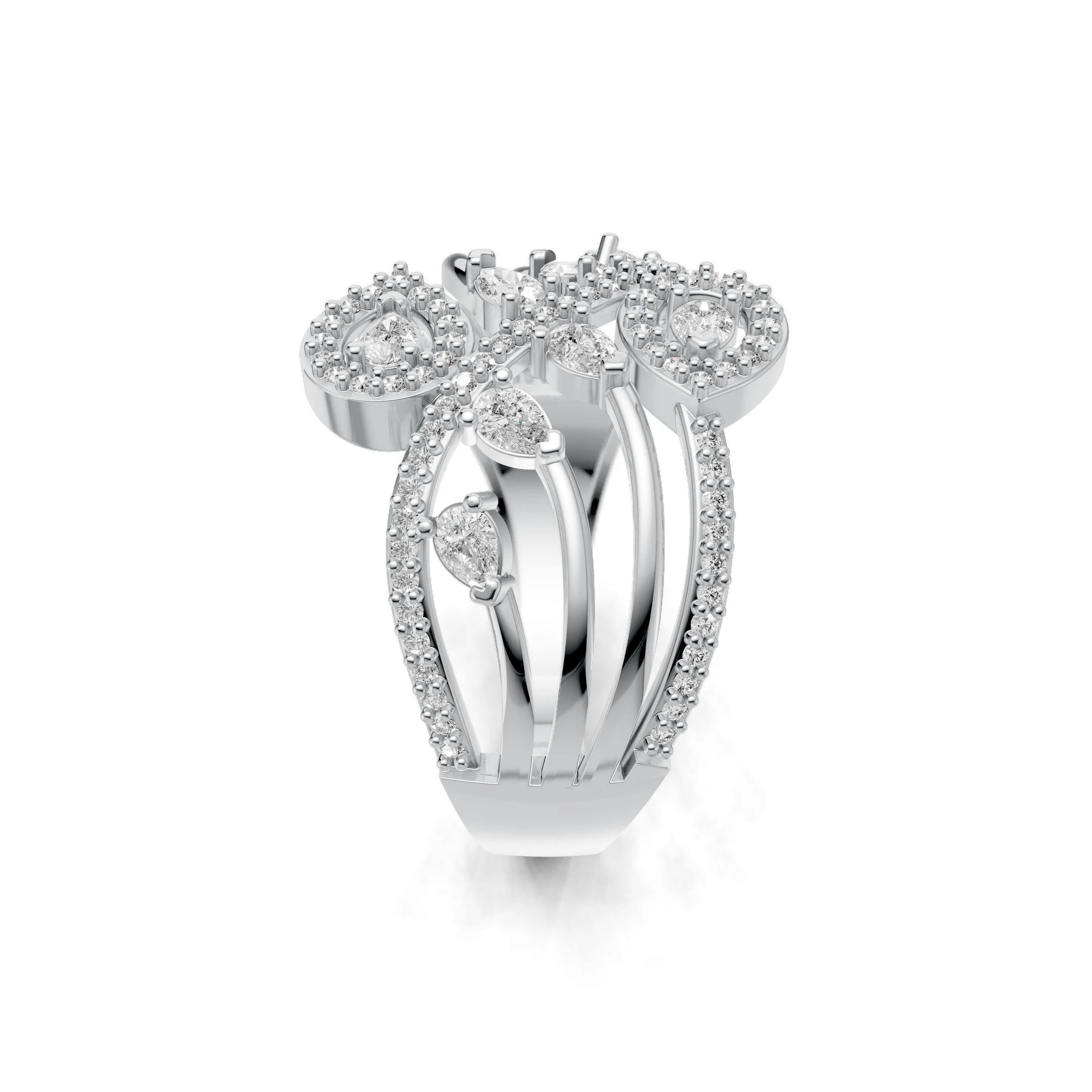 Pargold Solid Gold Orbiting Elegance Cluster Ring -Silver_Diamond_Diamond_Static_Silver