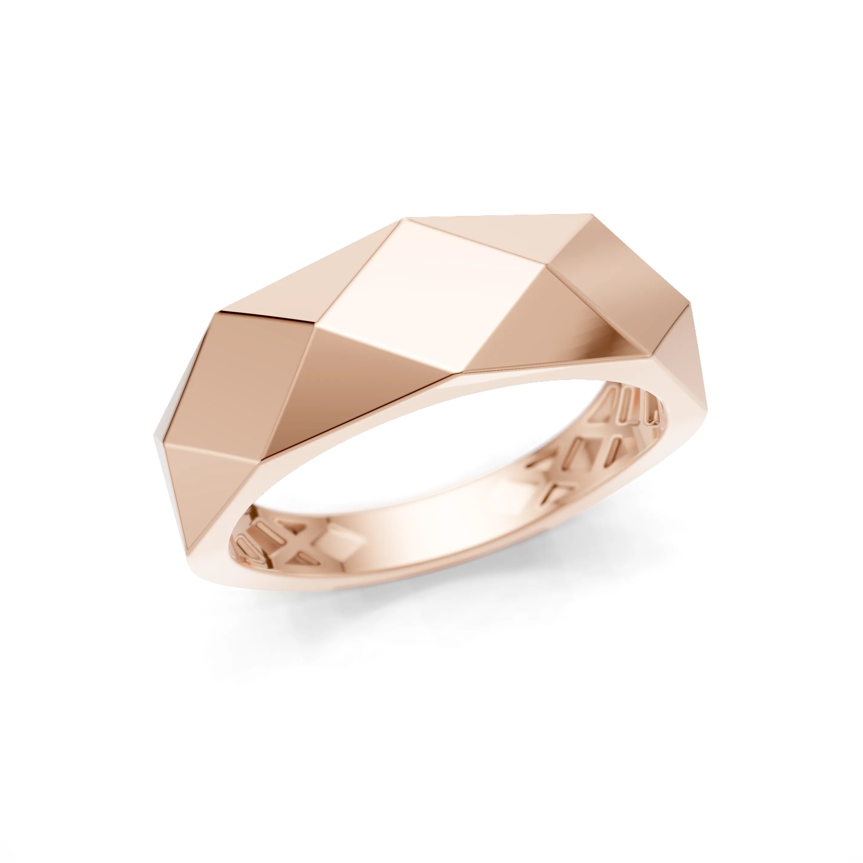 Pargold Solid Gold Avant-Garde Facet Diamond Ring -Rose_Static_Rose