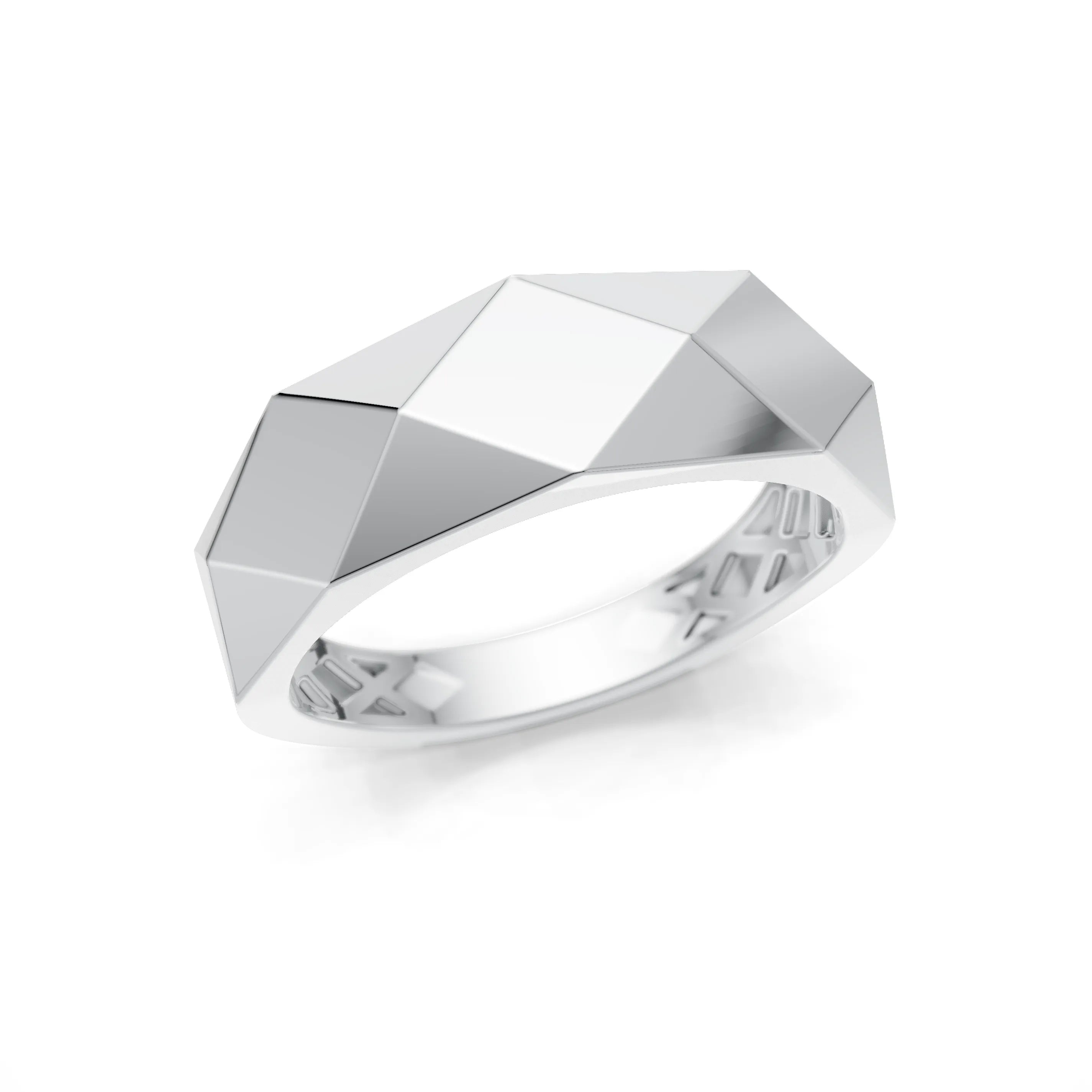 Pargold Solid Gold Avant-Garde Facet Diamond Ring -Silver_Static_Silver