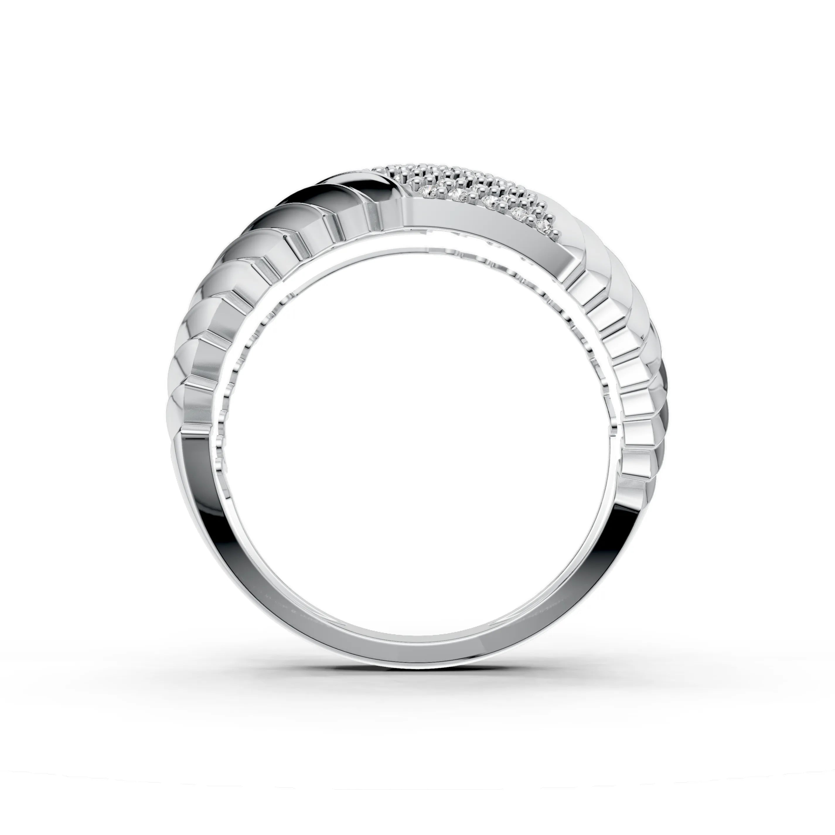 Pargold Solid Gold Golden Crescent Step Band -Silver_Diamond_Diamond_Static_Silver