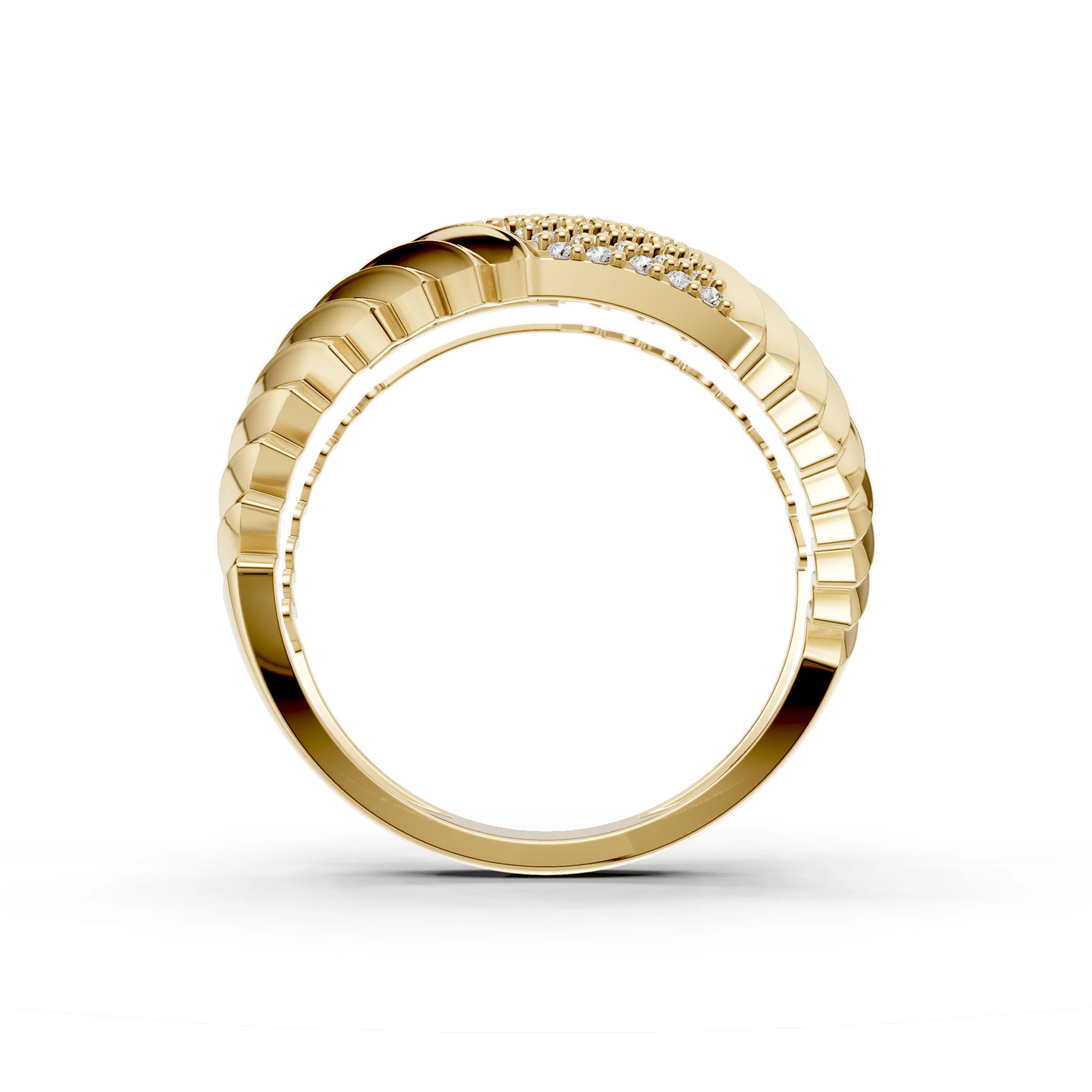 Pargold Solid Gold Golden Crescent Step Band -Gold_Diamond_Diamond_Static_Gold