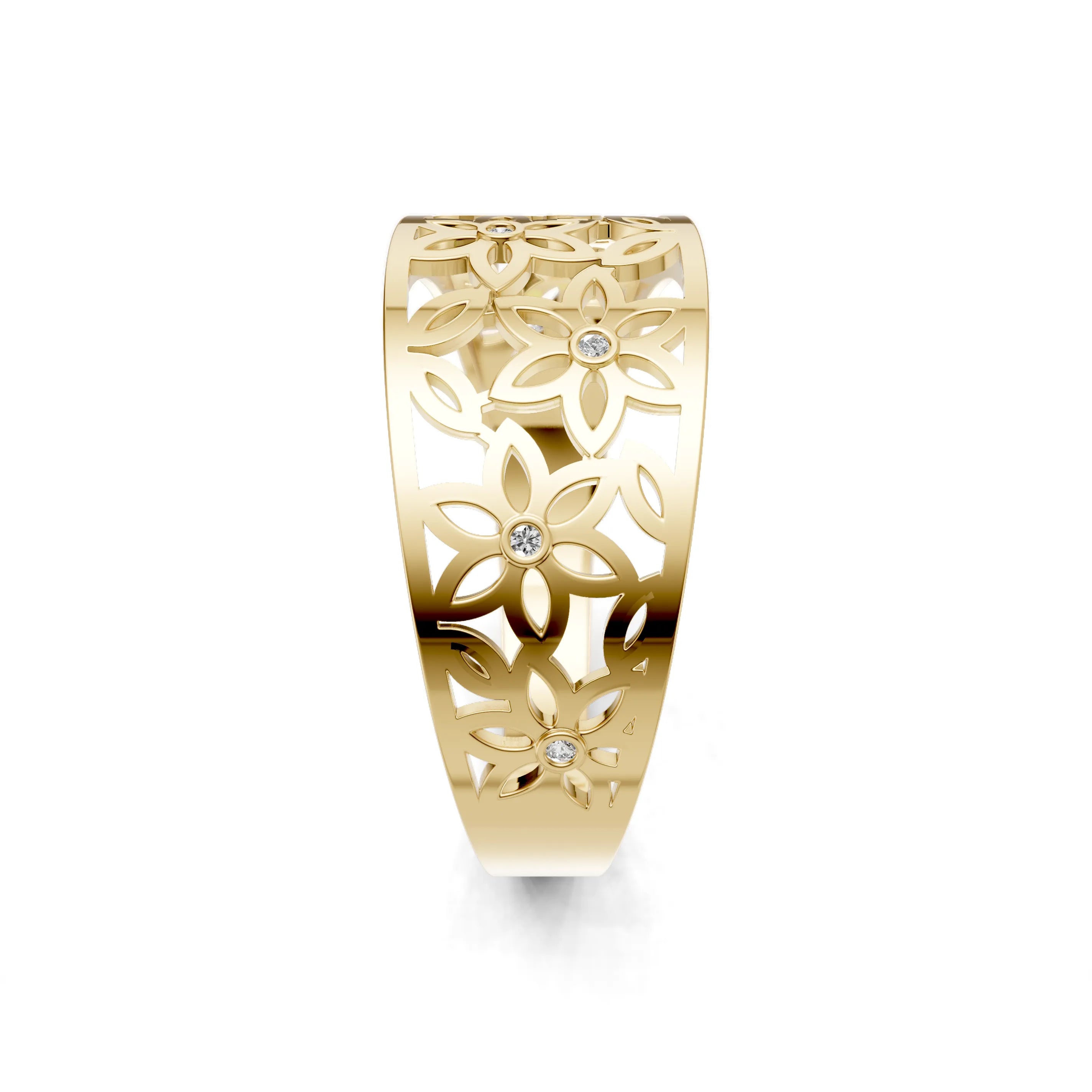 Pargold Solid Gold Floral Filigree Grace Band -Gold_Diamond_Diamond_Static_Gold