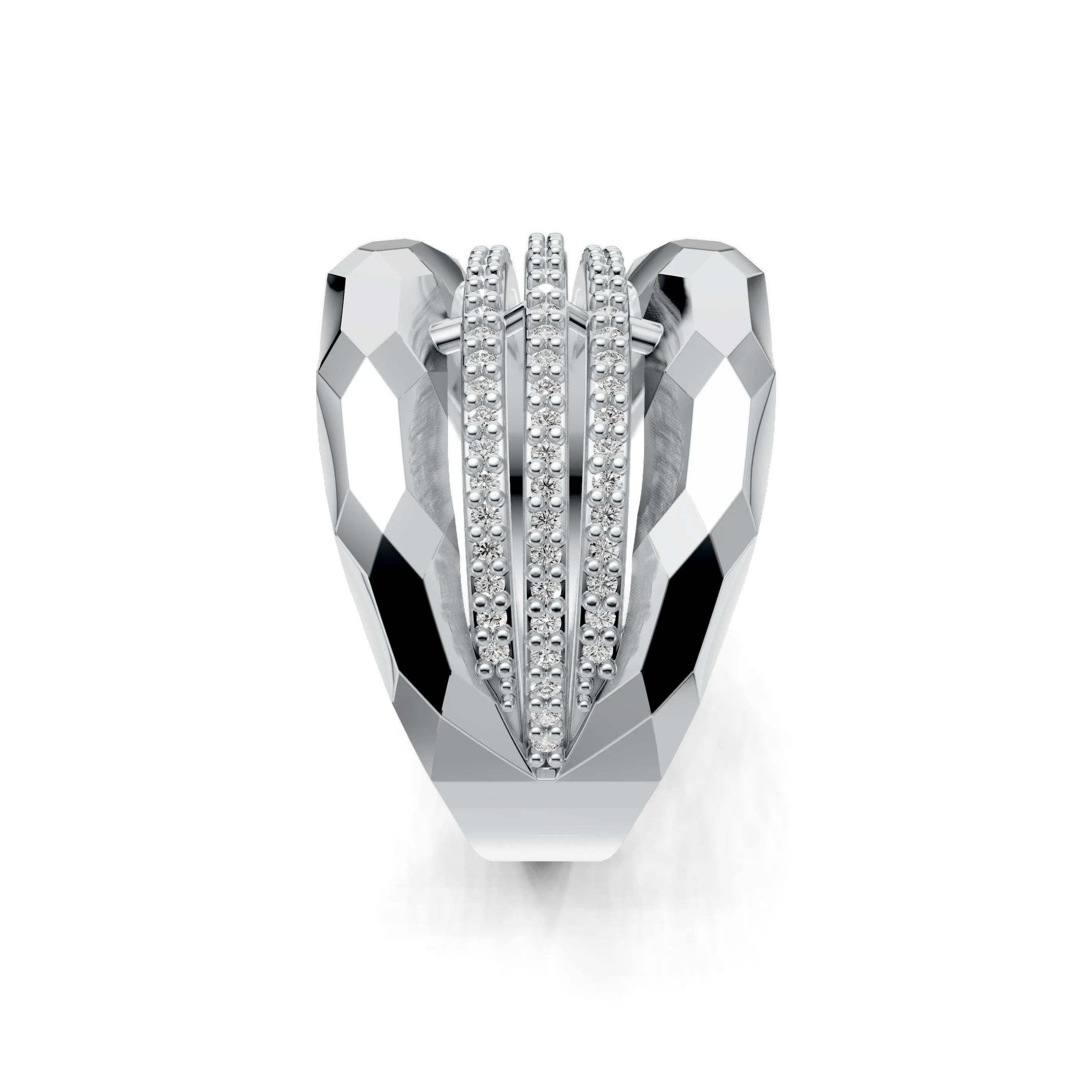 Pargold Solid Gold Golden Cascade Crest Ring -Silver_Diamond_Diamond_Static_Silver