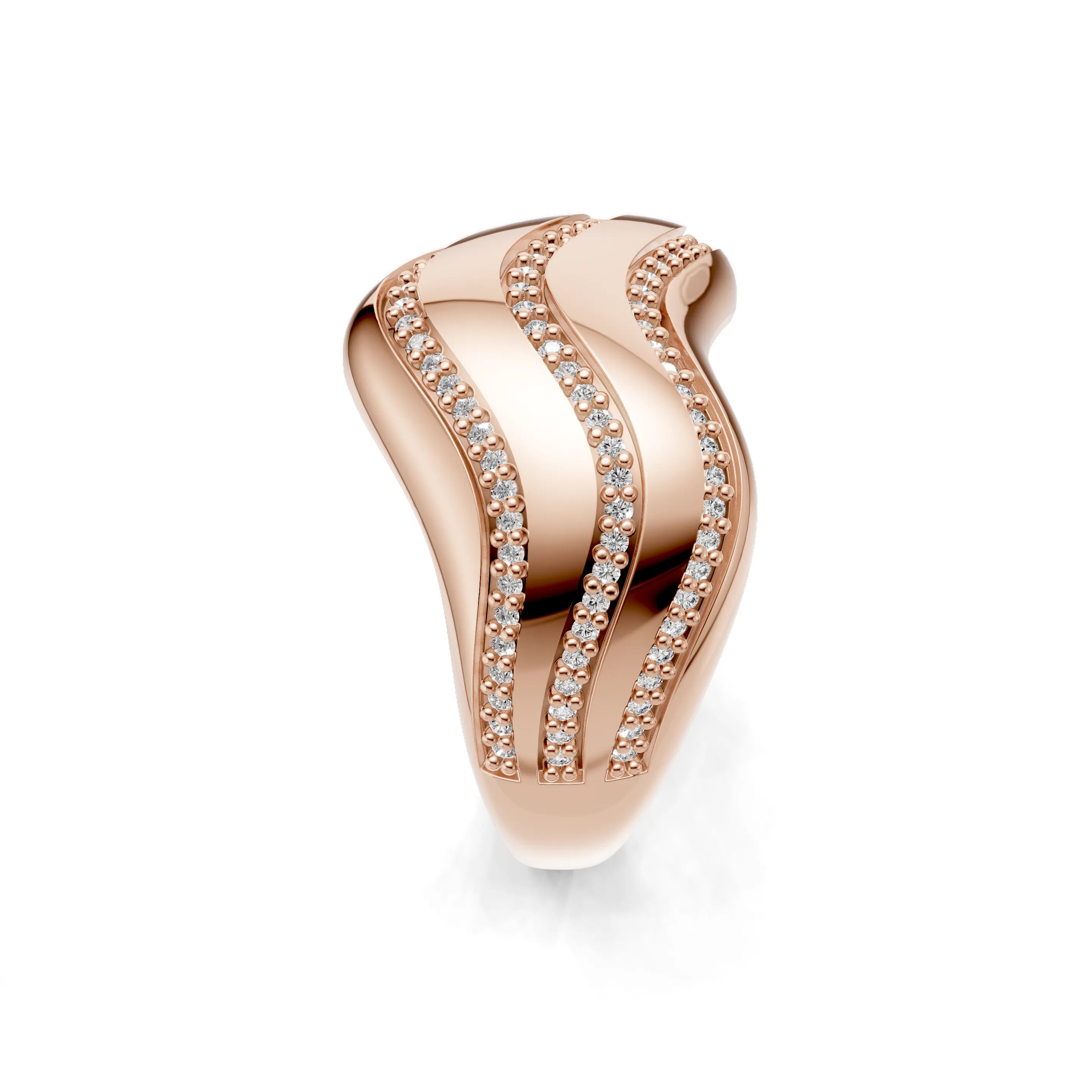 Pargold Solid Gold Sweeping Harmony Crossover Ring -Rose_Diamond_Diamond_Static_Rose