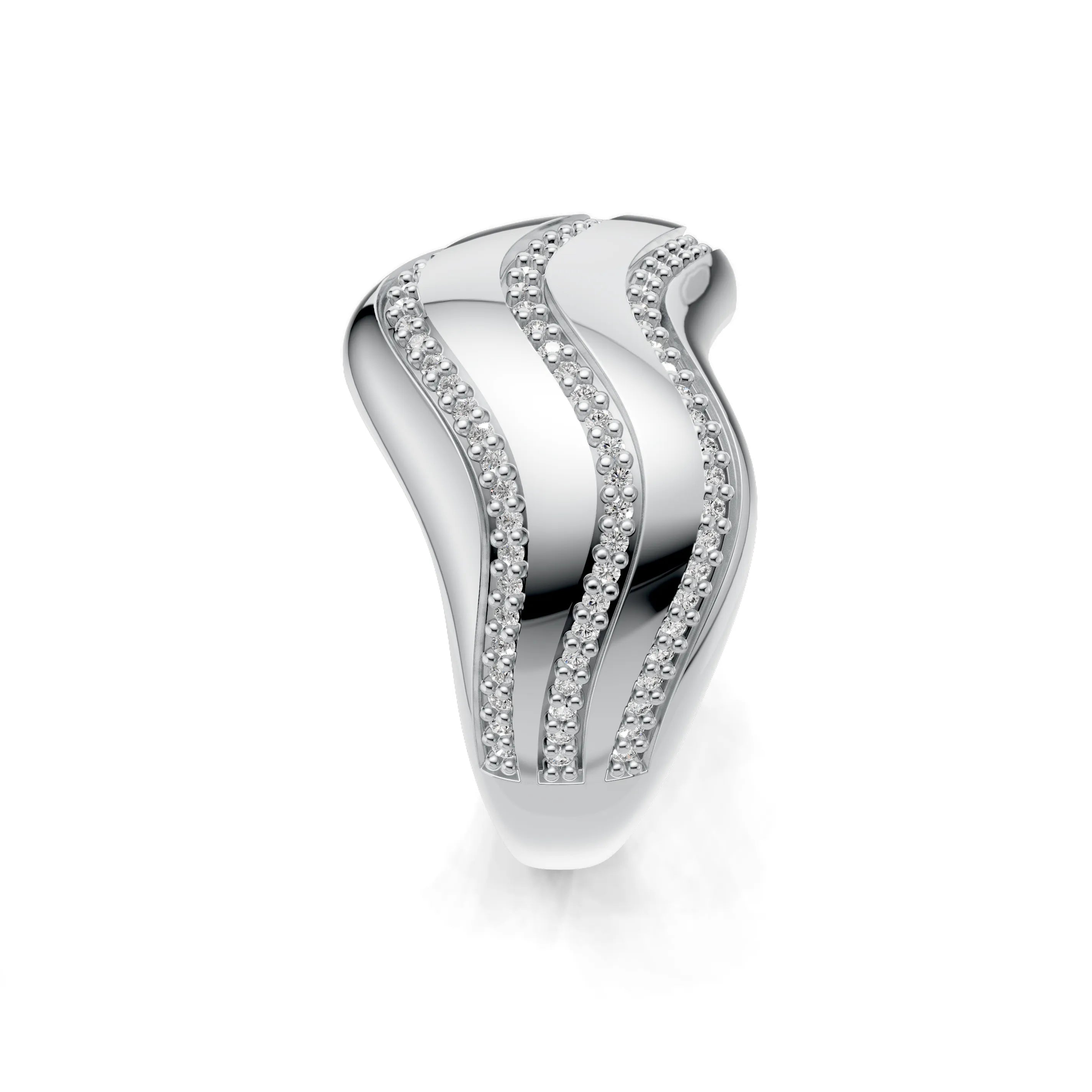 Pargold Solid Gold Sweeping Harmony Crossover Ring -Silver_Diamond_Diamond_Static_Silver