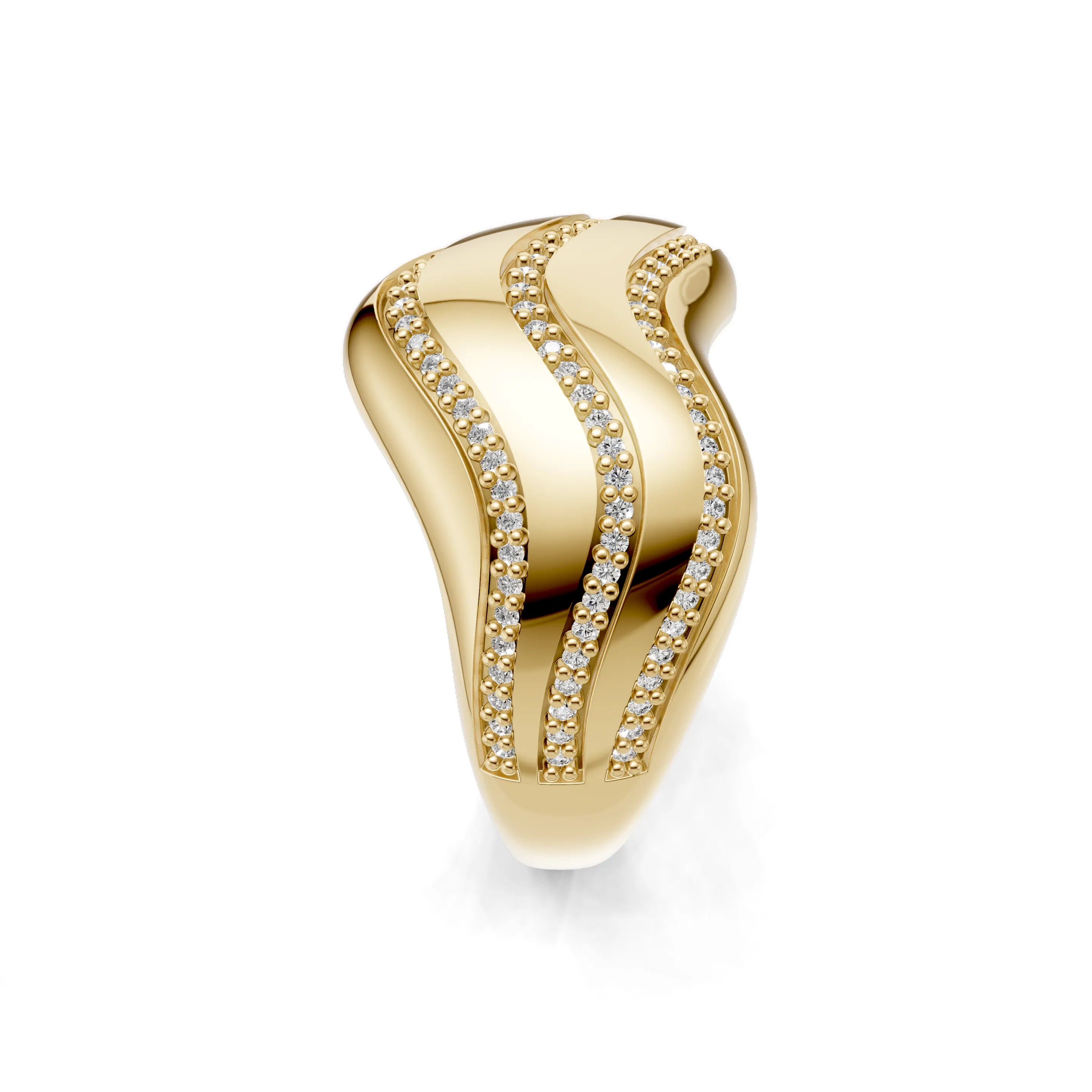 Pargold Solid Gold Sweeping Harmony Crossover Ring -Gold_Diamond_Diamond_Static_Gold