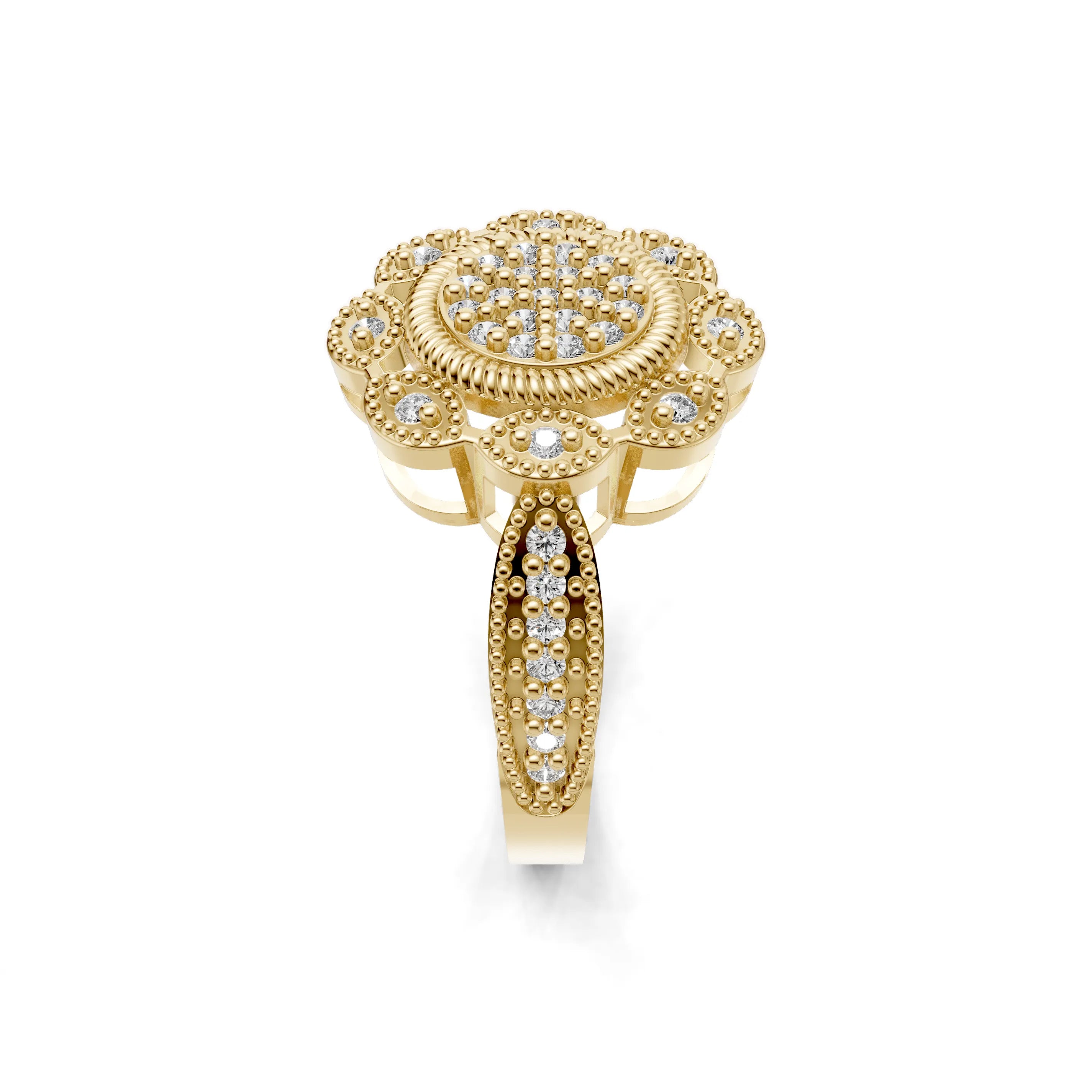 Pargold Solid Gold Sunflower Majesty Gemstone Ring -Gold_Diamond_Diamond_Static_Gold