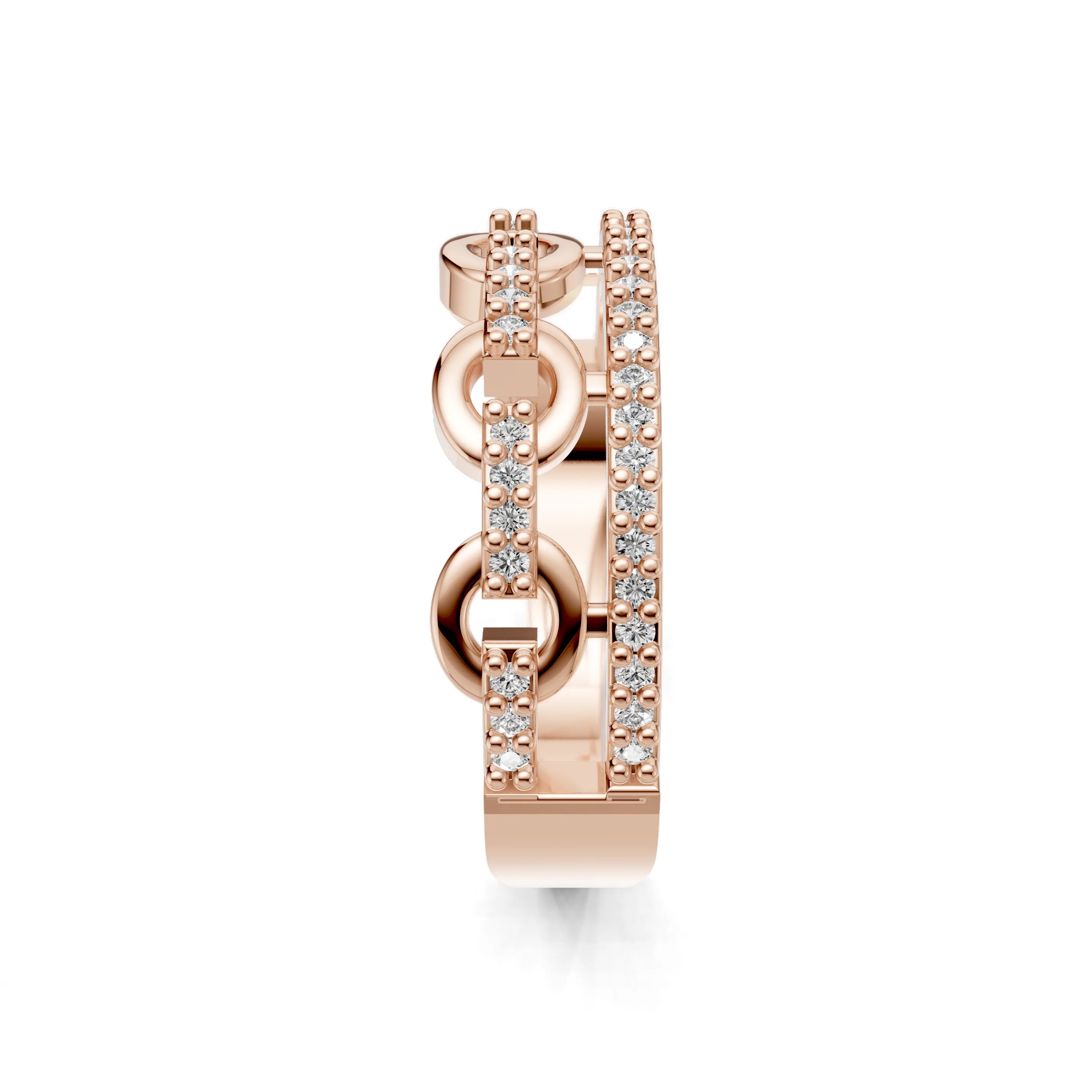 Pargold Solid Gold Unity Sparkle Chain-Link Ring -Rose_Diamond_Diamond_Static_Rose