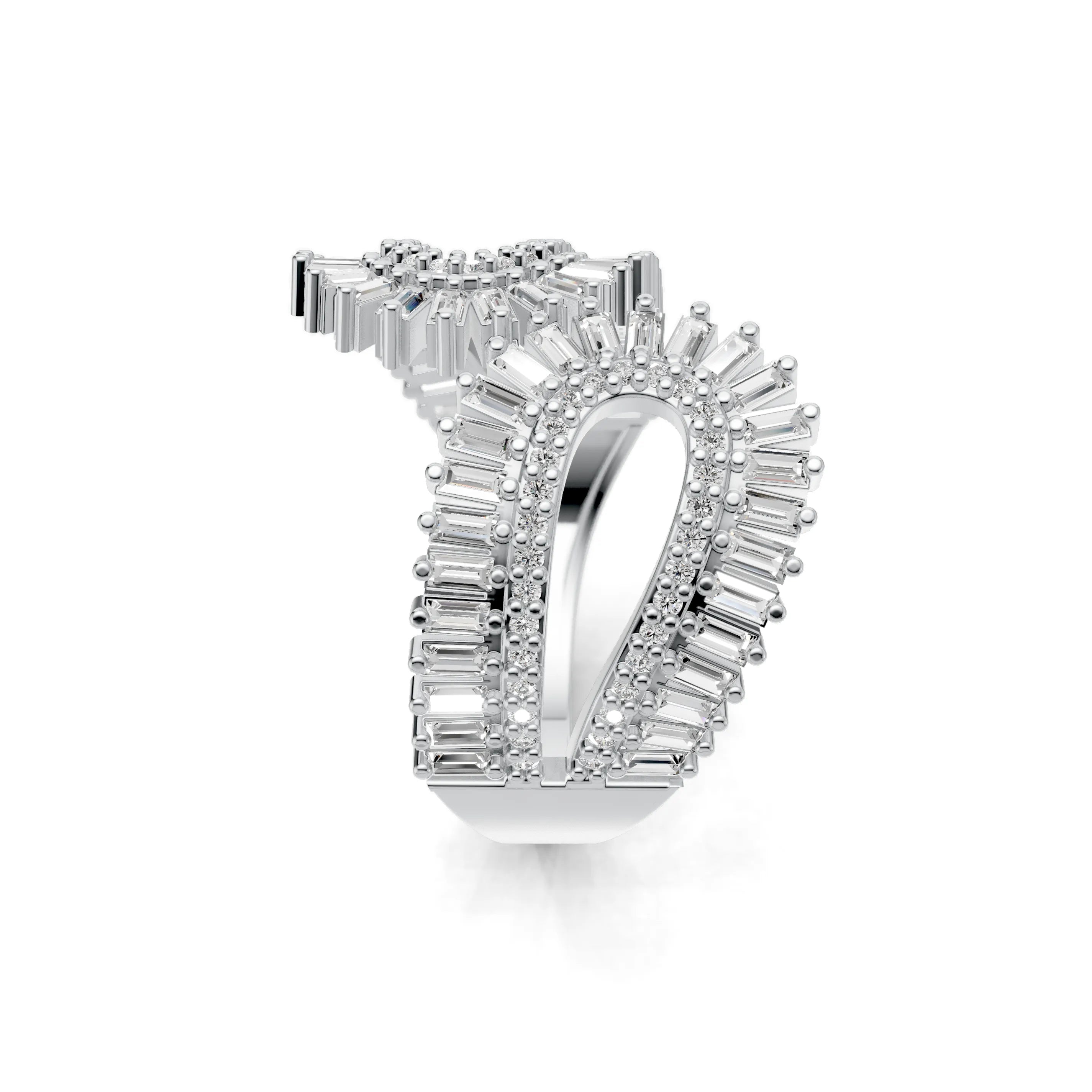 Pargold Solid Gold Crescent Royale Baguette Ring -Silver_Diamond_Diamond_Static_Silver