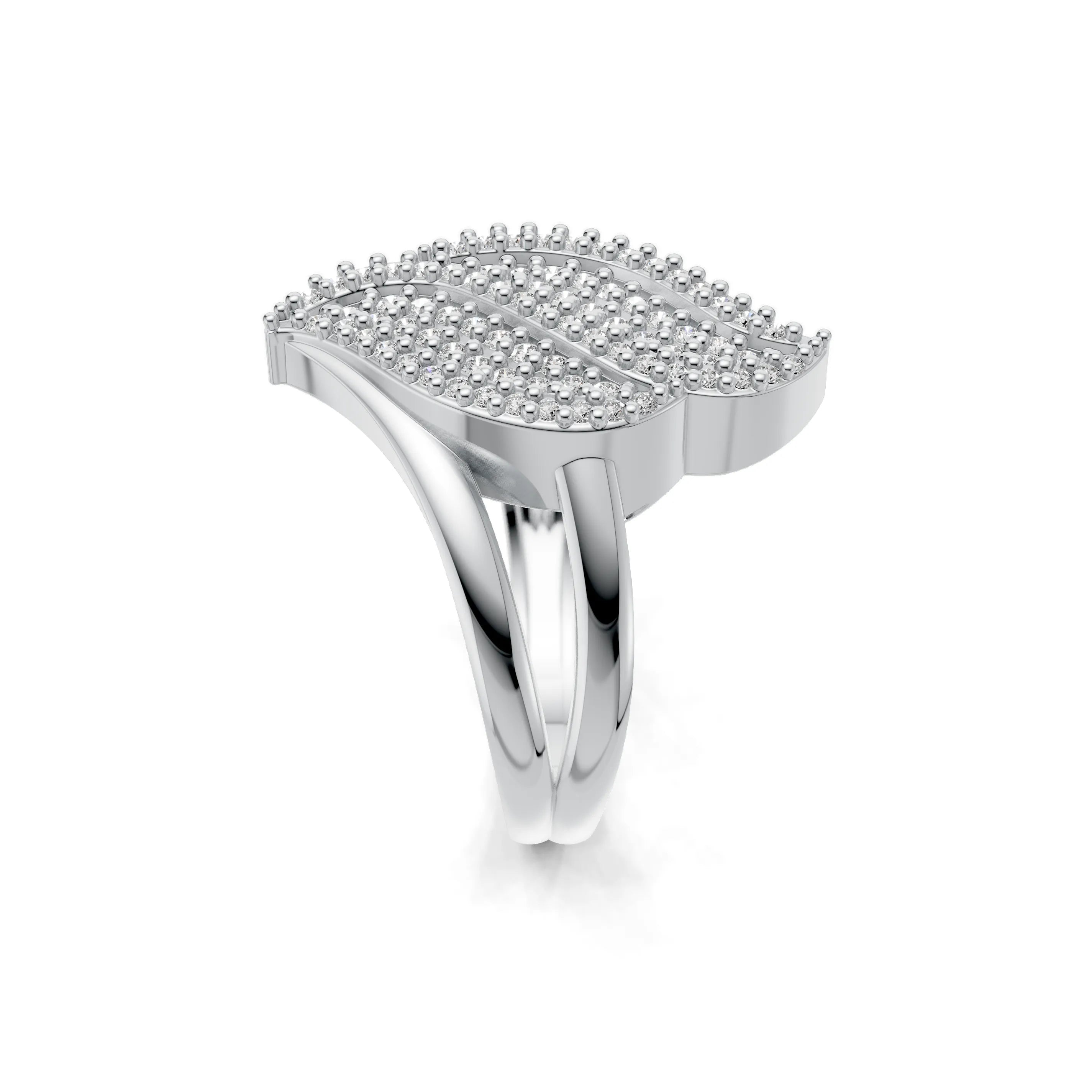 Pargold Solid Gold Dewdrop Foliage Pav√© Ring -Silver_Diamond_Diamond_Static_Silver