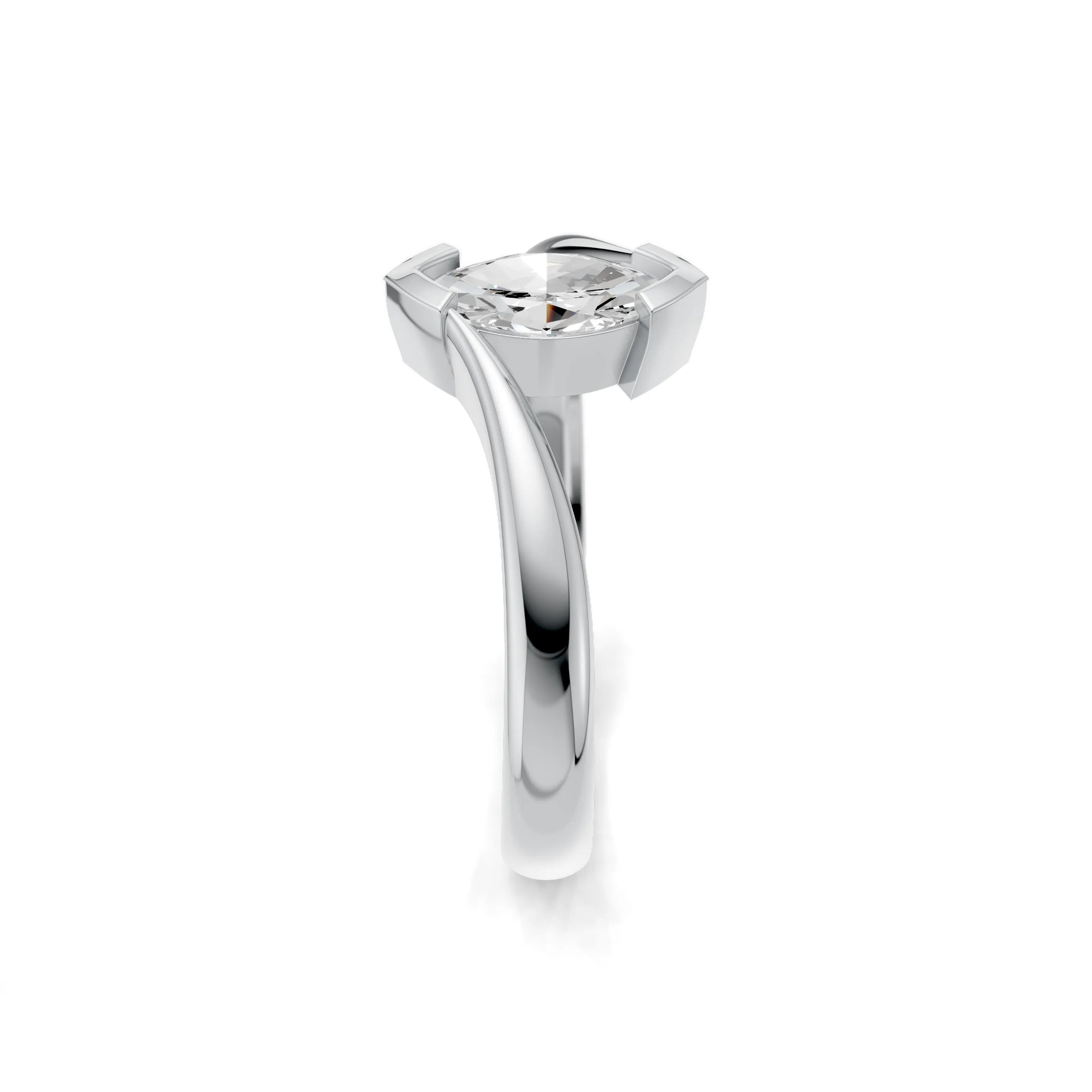 Pargold Solid Gold Marquise Horizon Ring -Silver_Diamond_Static_Silver