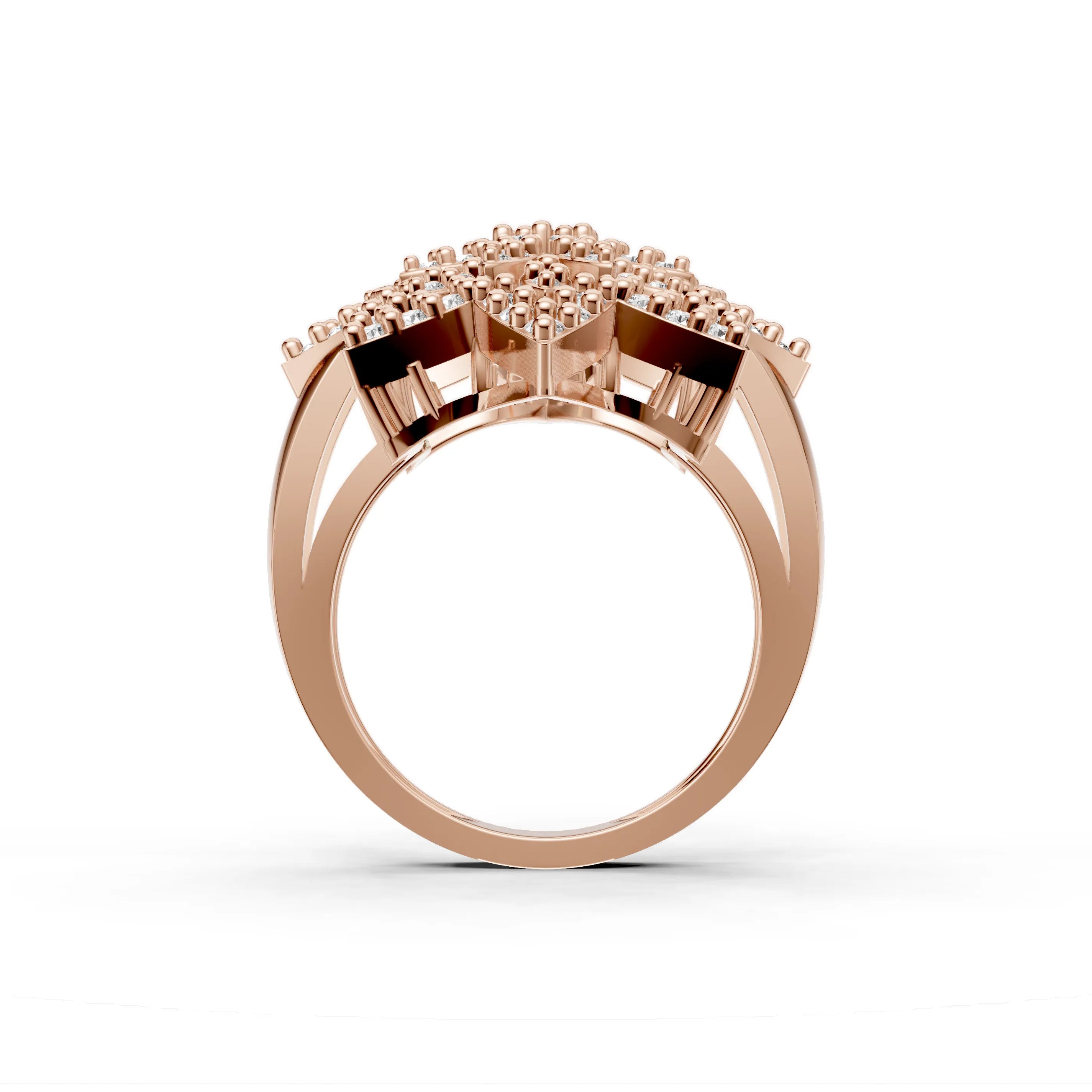 Pargold Solid Gold Gilded Blossom Ring -Rose_Diamond_Diamond_Static_Rose