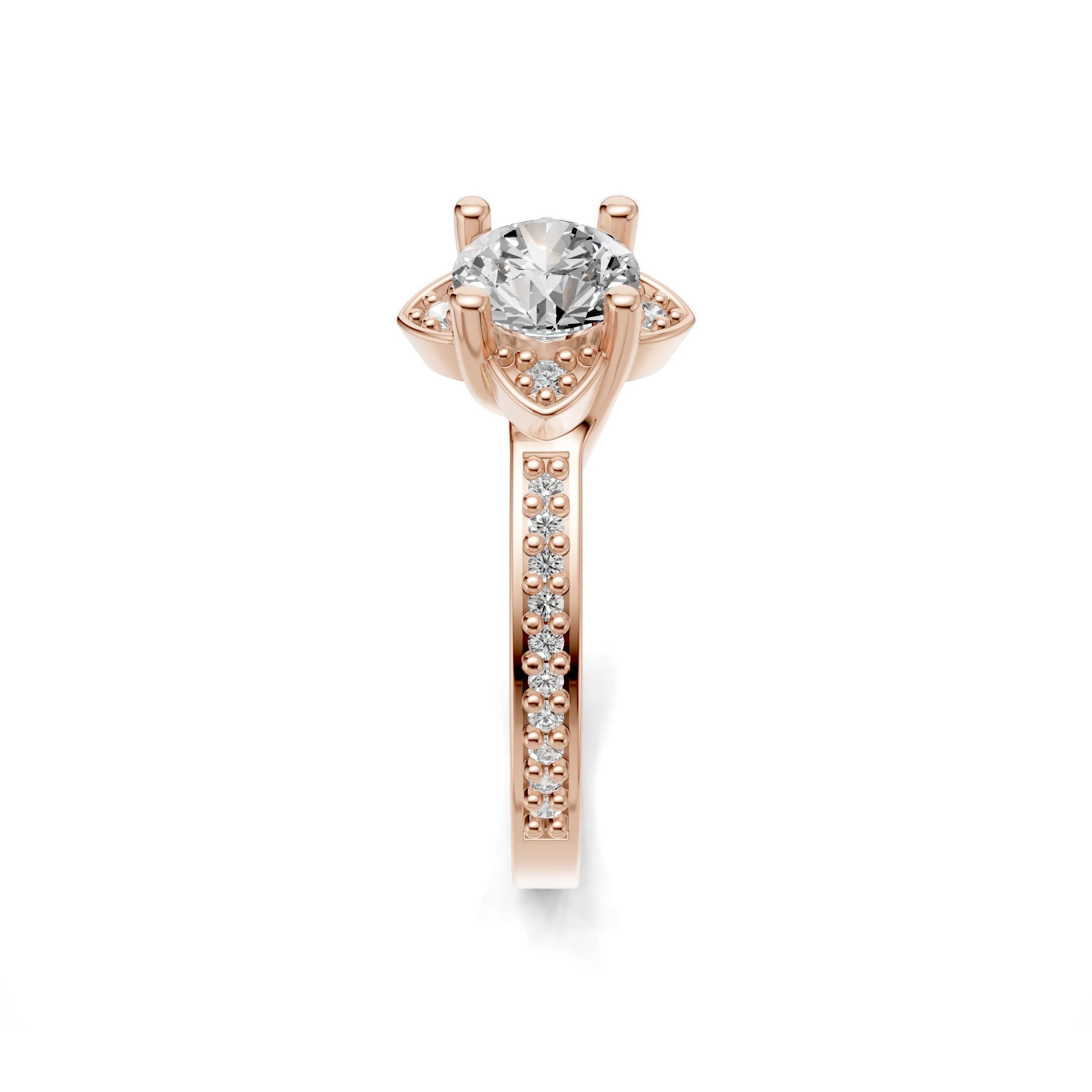 Pargold Solid Gold Floral Harmony Solitaire Ring -Rose_Diamond_Diamond_Static_Rose