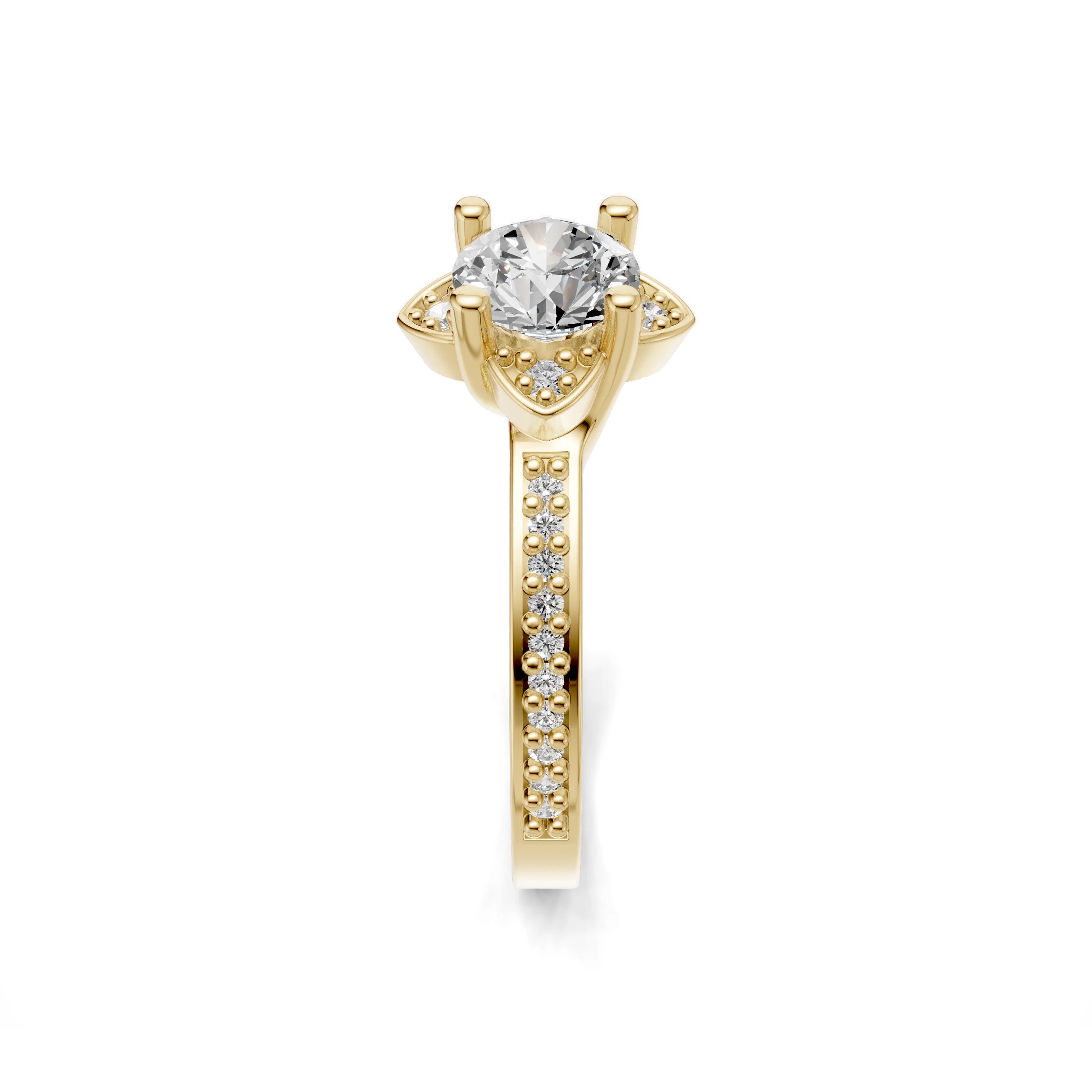 Pargold Solid Gold Floral Harmony Solitaire Ring -Gold_Diamond_Diamond_Static_Gold