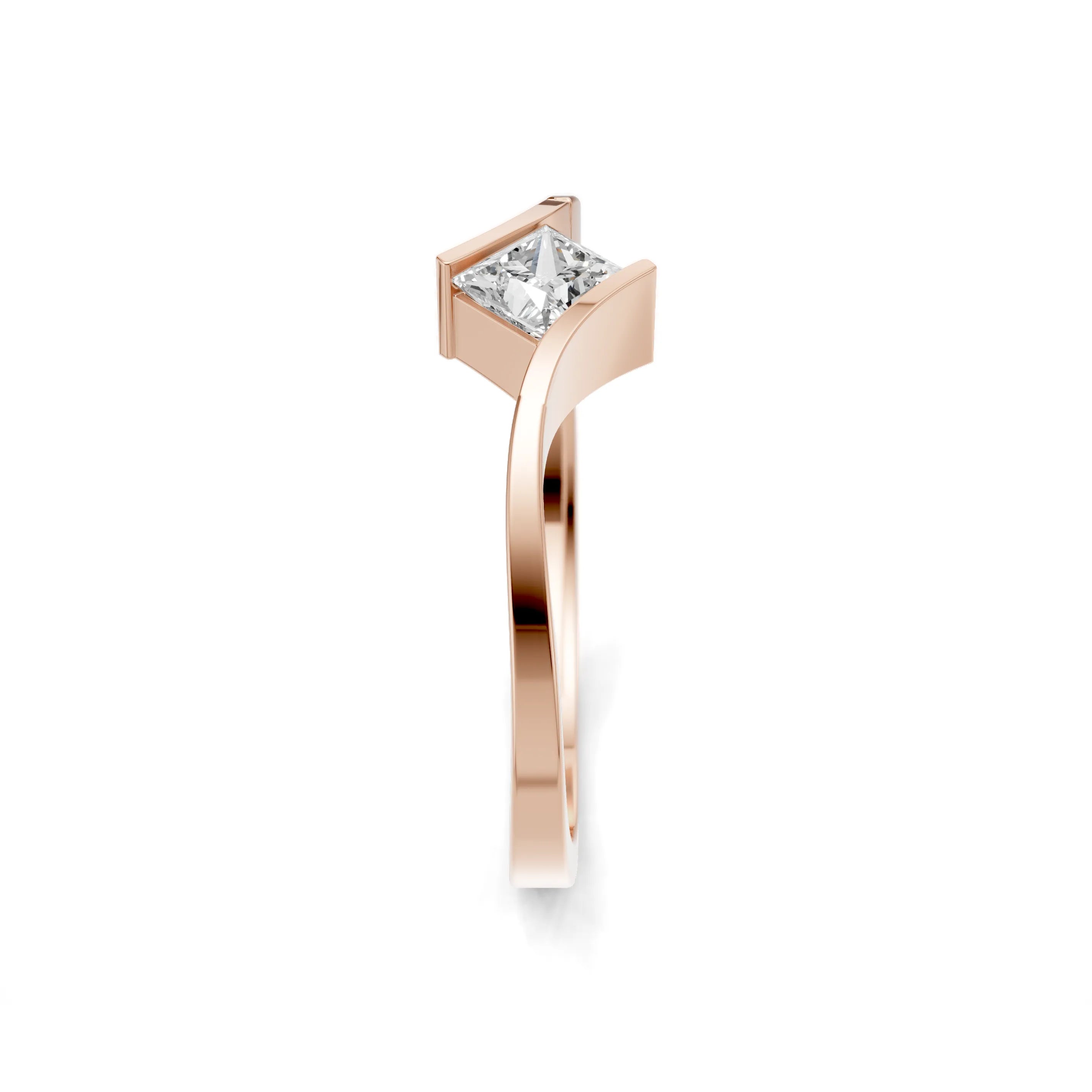 Pargold Solid Gold Modern Embrace Square Gemstone Ring -Rose_Diamond_Static_Rose