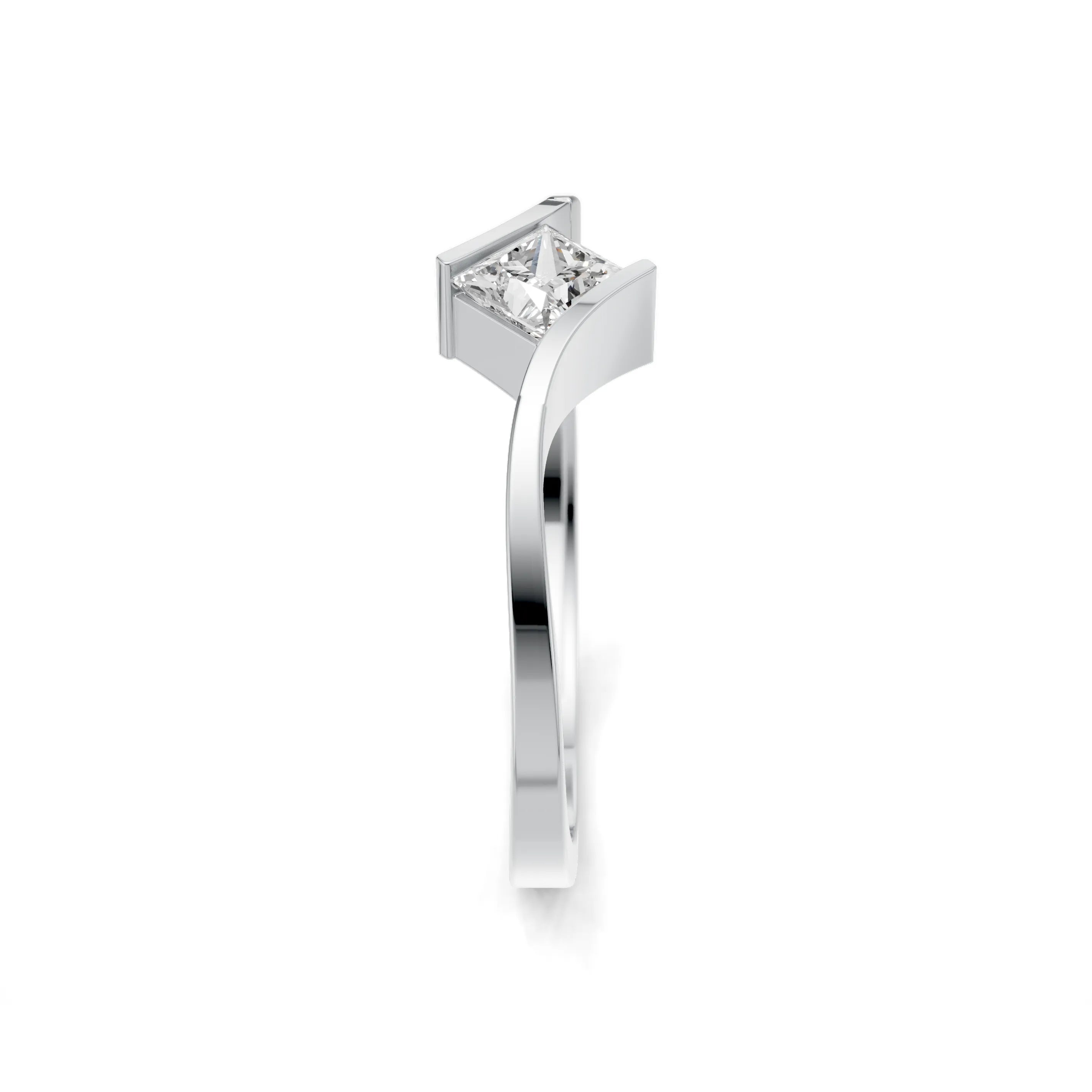 Pargold Solid Gold Modern Embrace Square Gemstone Ring -Silver_Diamond_Static_Silver