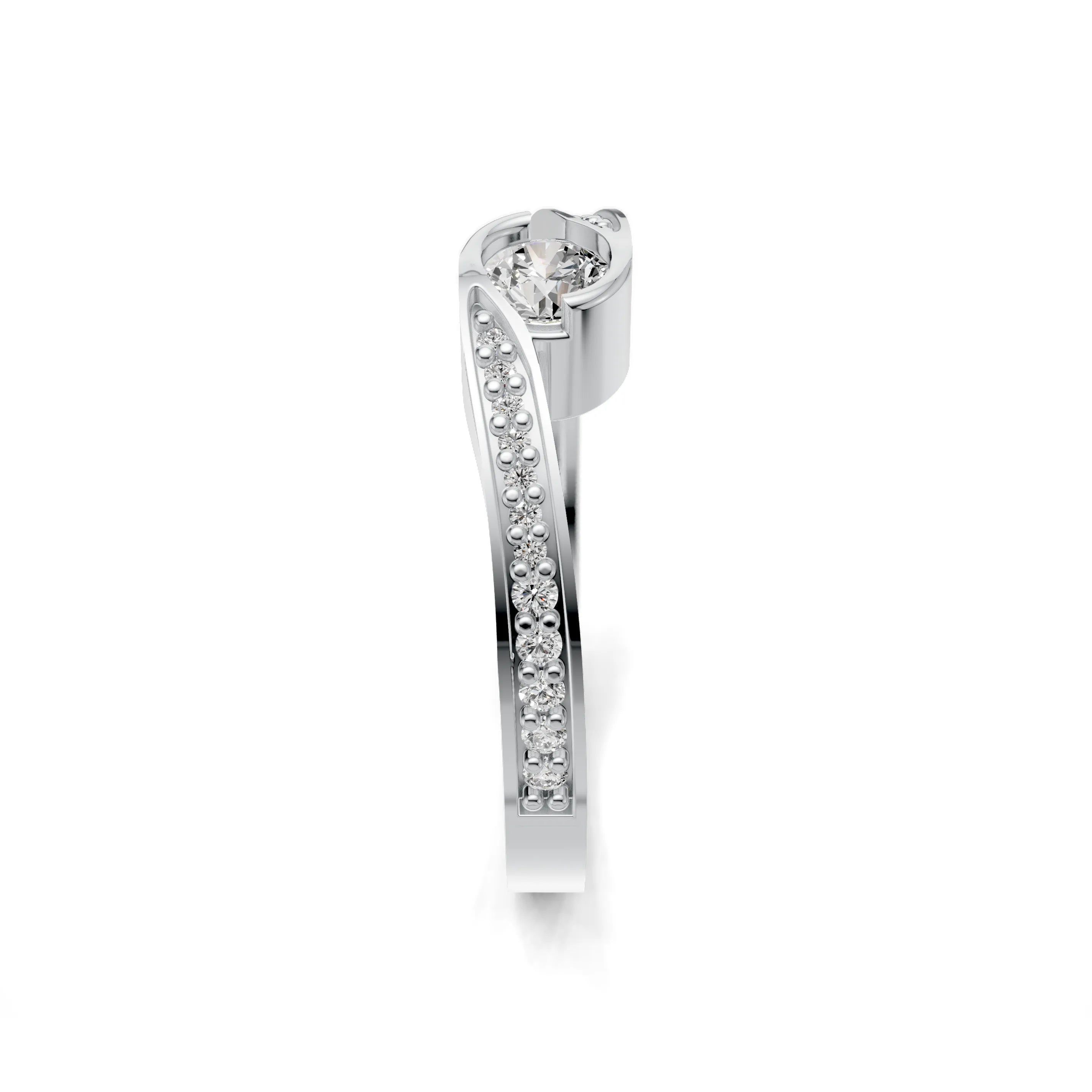 Pargold Solid Gold Radiant Clasp Solitaire Ring -Silver_Diamond_Diamond_Static_Silver