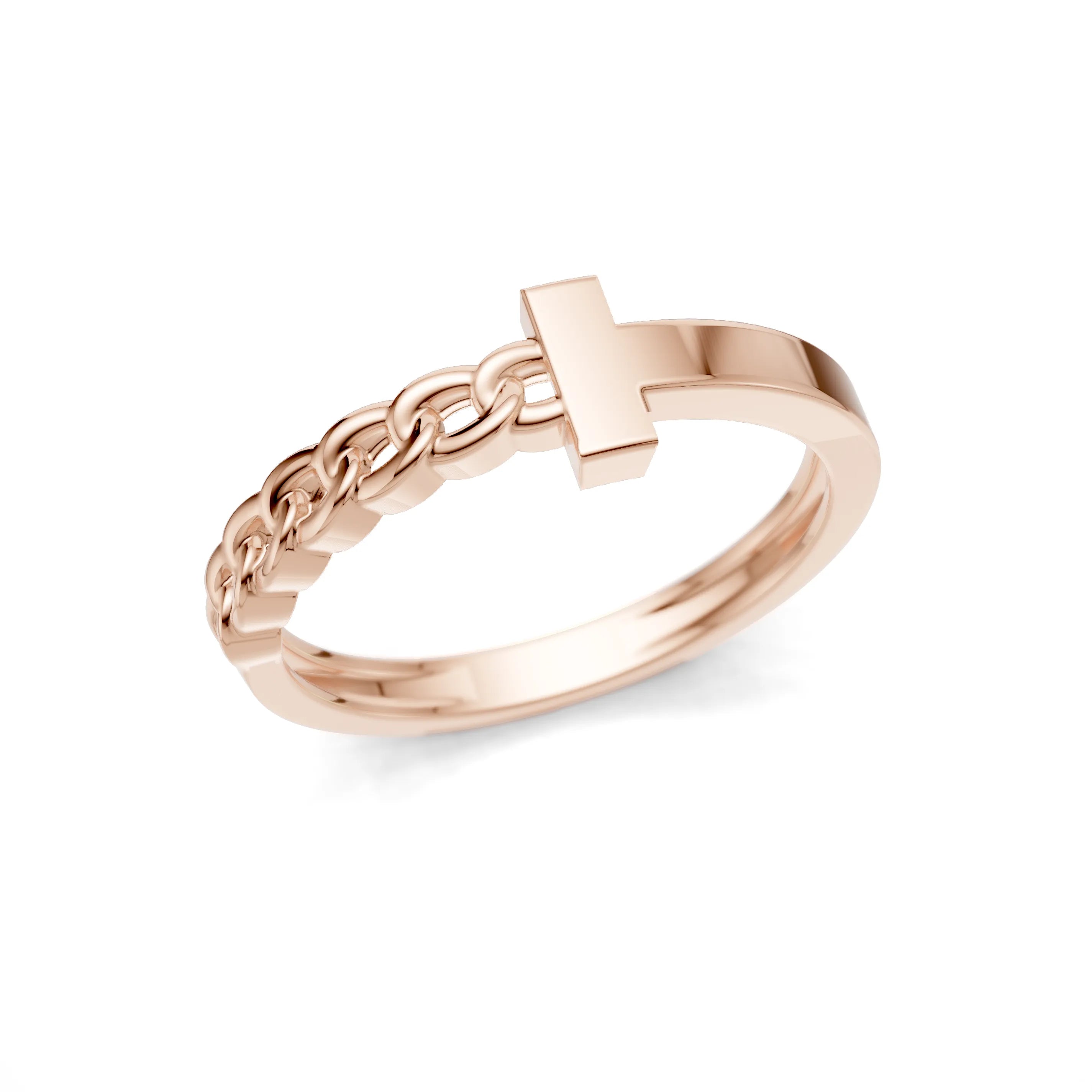 Pargold Solid Gold Chic Link Bar Ring -Rose_Static_Rose