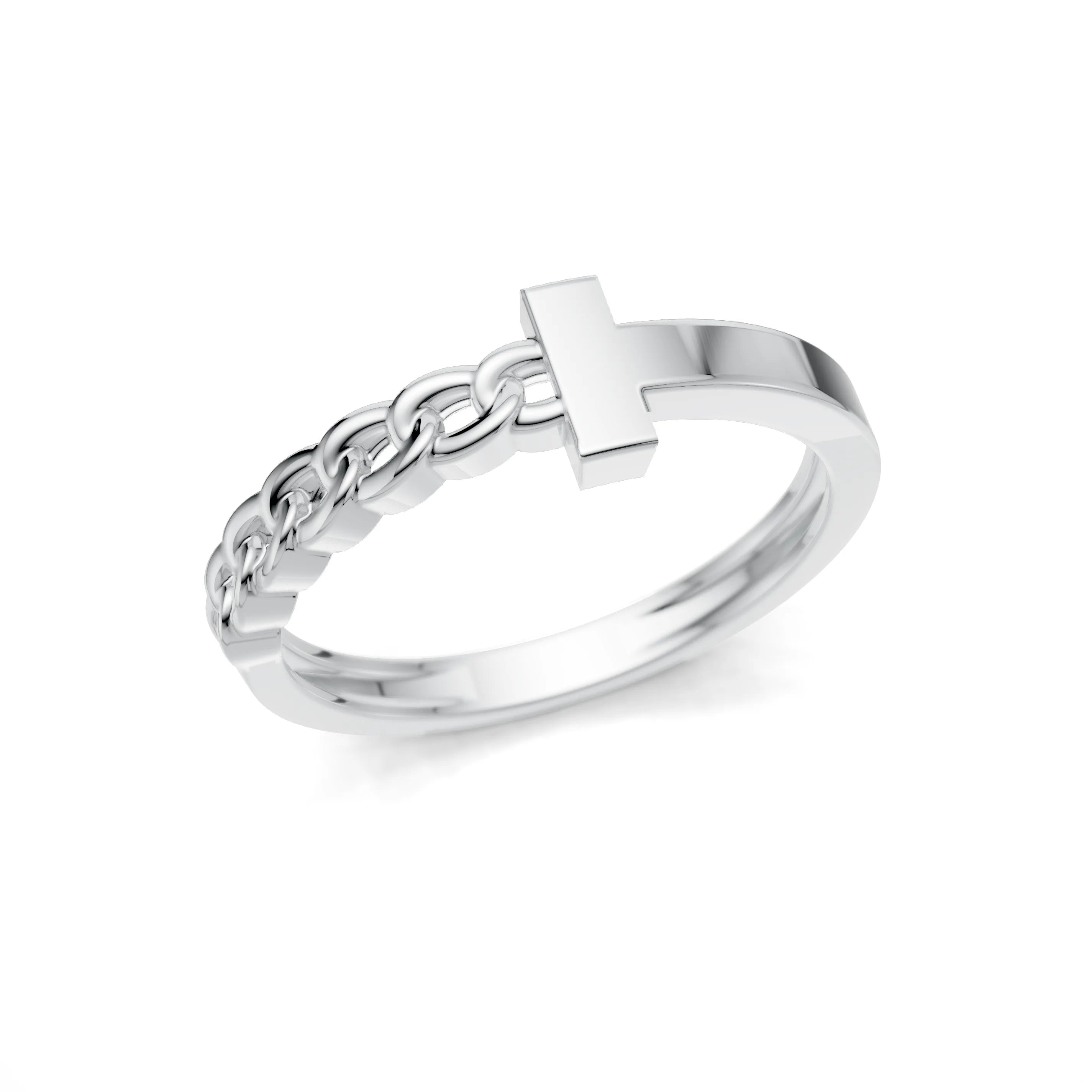 Pargold Solid Gold Chic Link Bar Ring -Silver_Static_Silver