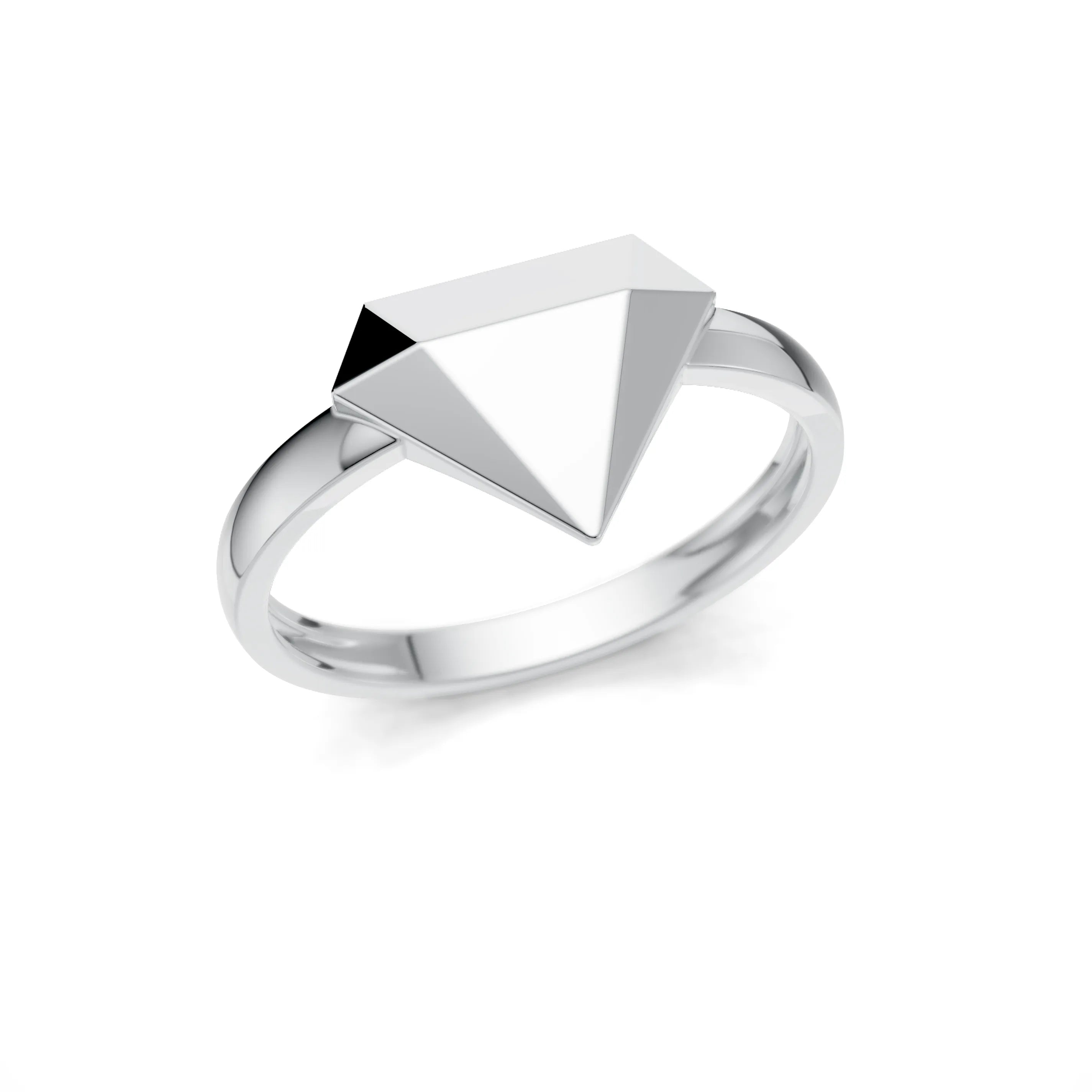 Pargold Solid Gold Angular Elegance Pyramid Ring -Silver_Static_Silver