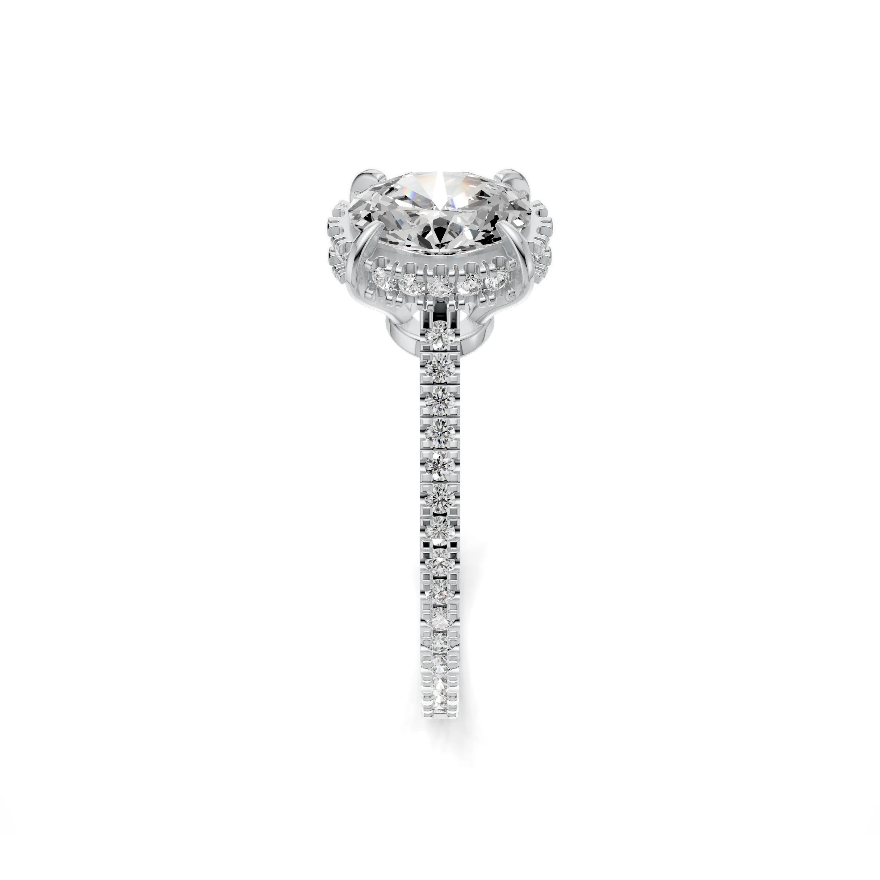 Pargold Solid Gold Elegant Oval Solitaire Ring -Silver_Diamond_Diamond_Static_Silver